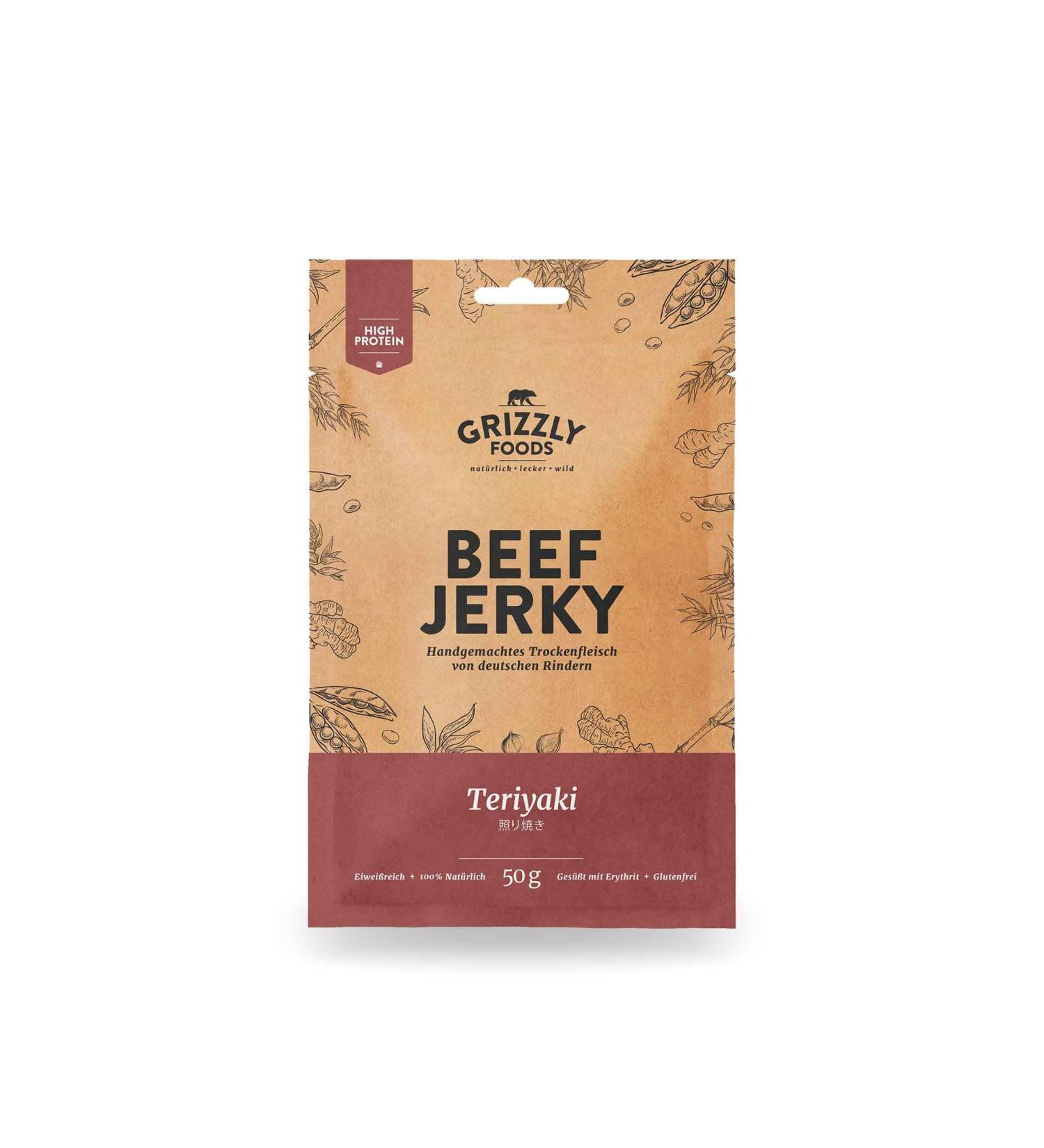 Buy Premium German Beef Jerky - Teriyaki Flavor (Pack of 10 x 50g) - 500g Dried Beef - International Shipping Available - Buy Online on SooperMarket.com