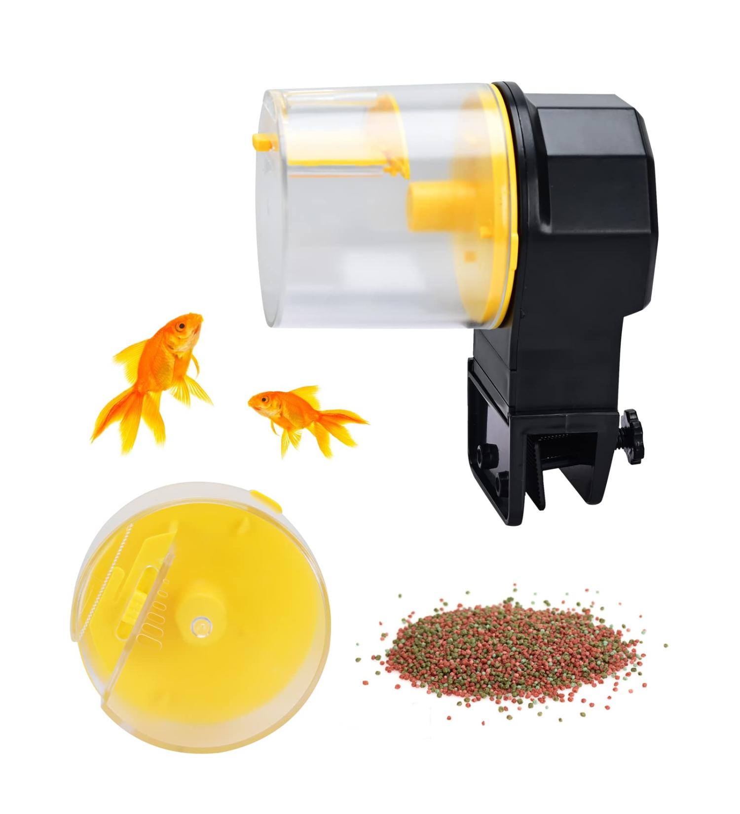 Podazz Automatic Fish Feeder 100/210ml Fish Food Dispenser Aquarium Tank Auto Timer with Two Feeding Boxes for Holiday Vacation Weekend Yellow - Buy Online on SooperMarket.com