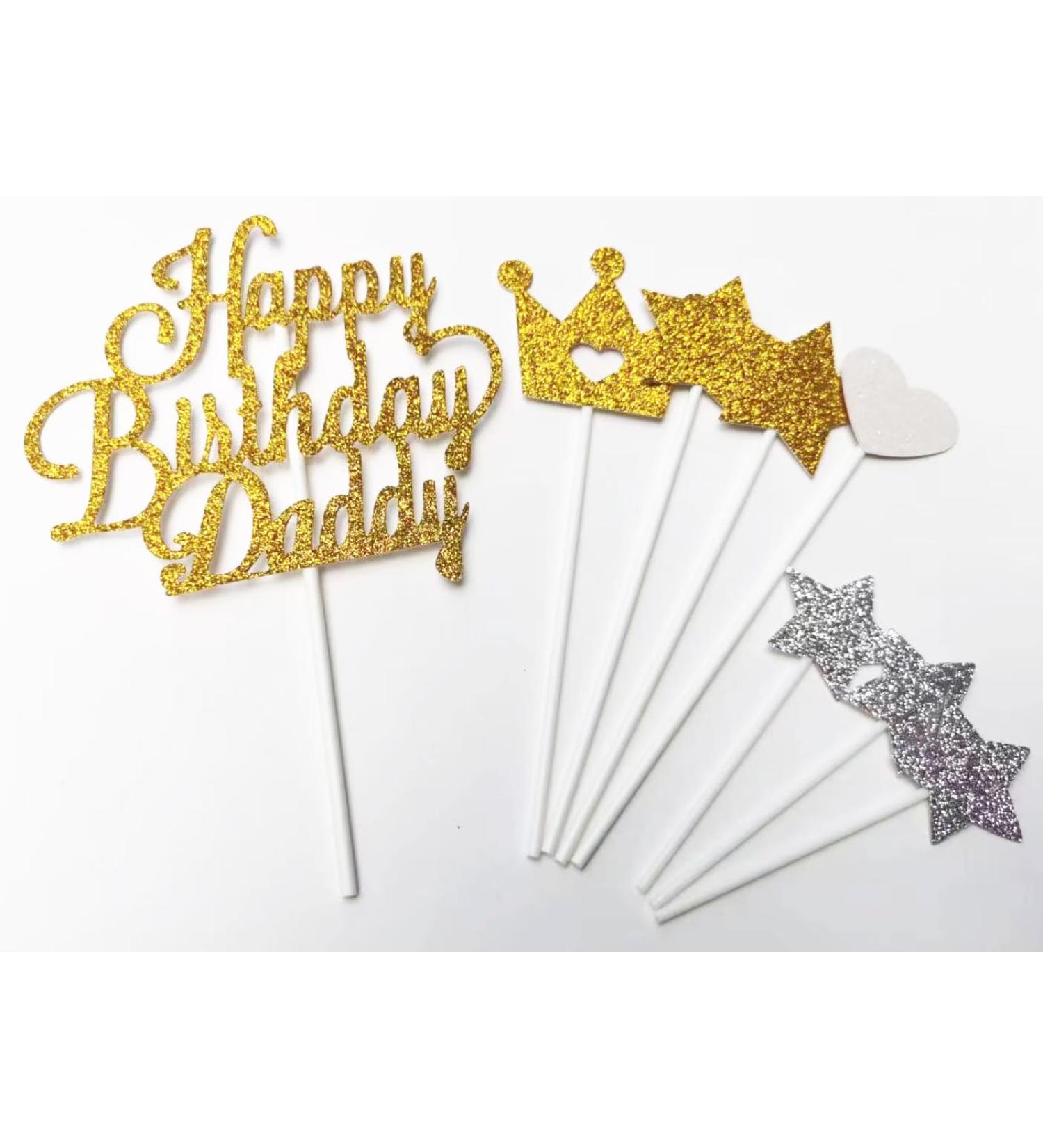 AILEXI Glitter Cake Toppers - Happy Birthday Daddy Gold set