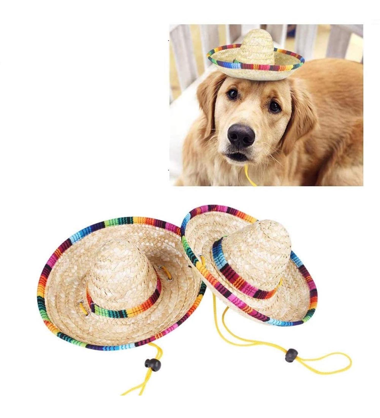 CheeseandU 2Pack Handcrafted Pet Straw Hat with Adjustable Chin Strap  Lovely Sun Hat Funny Mexican Party Costume Party Photo Prop Dog Sombrero Hat for Dog/Puppy/Cat/Kitty Small - Buy Online on SooperMarket.com