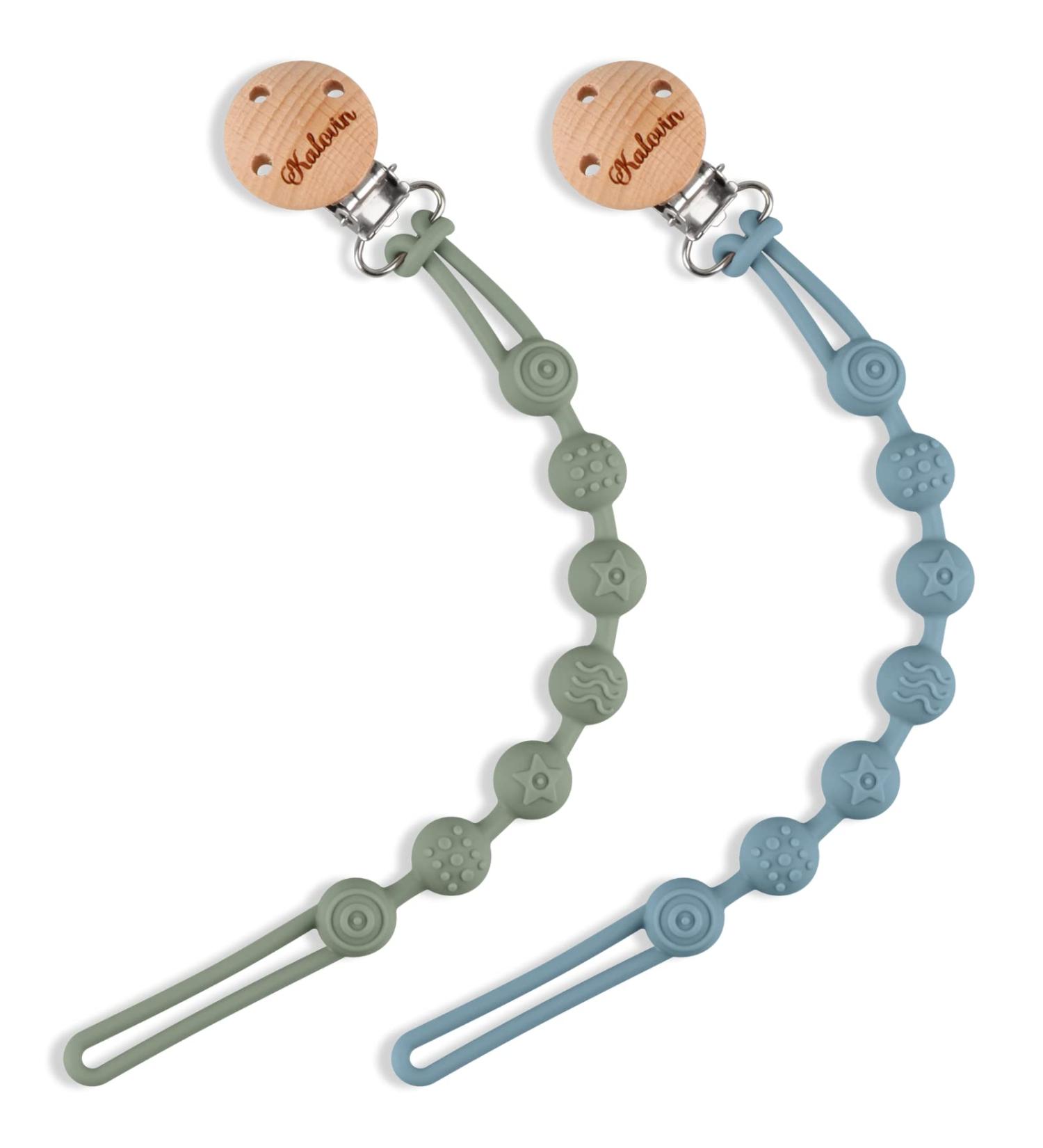Silicone Pacifier Clip Holder 2-Pack for Baby Boys and Girls - Sage/Ether - Buy Online on SooperMarket.com