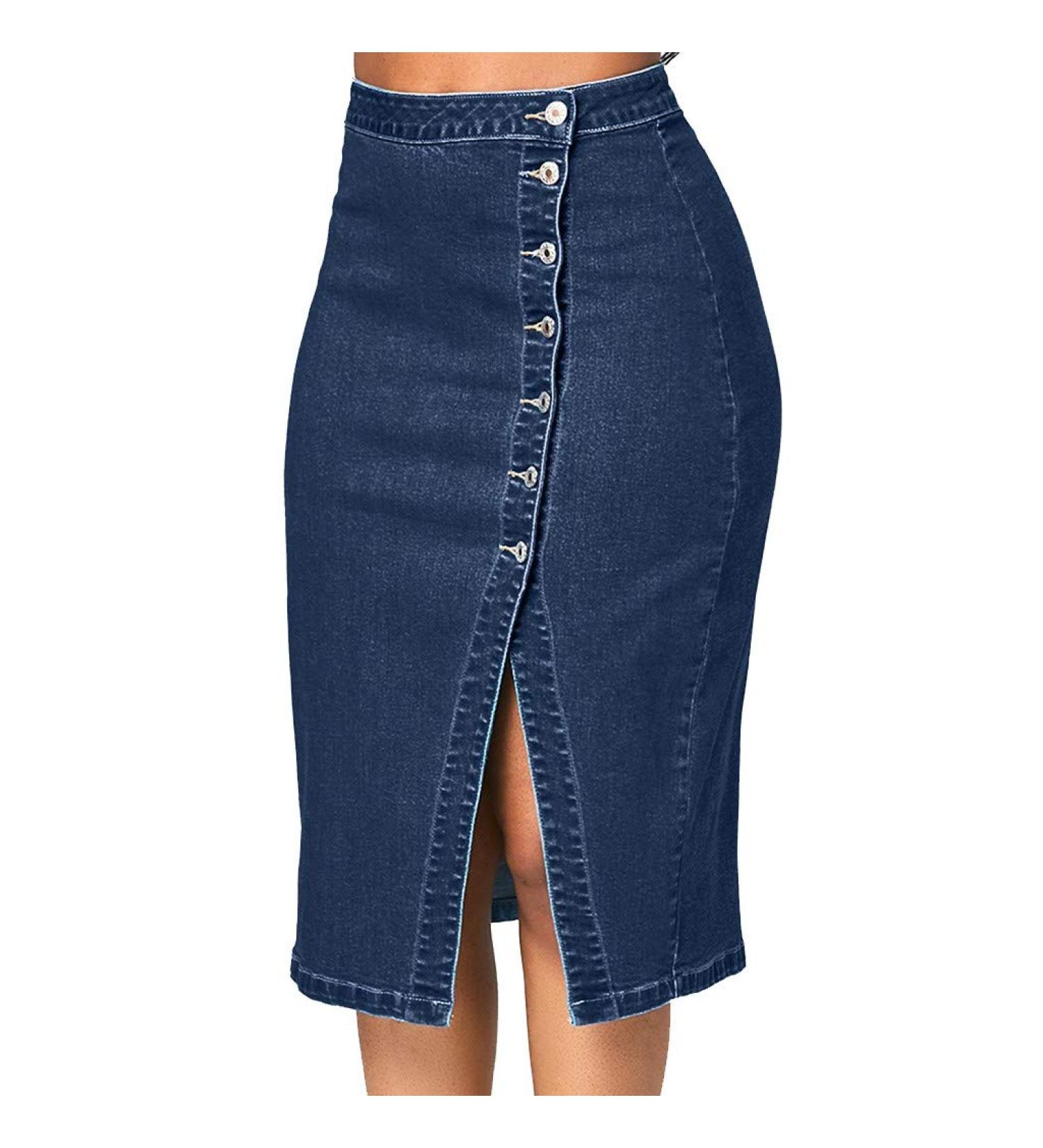 Sanahy Women's High Waist Fishtail Denim Maxi Skirt | Plus Size Casual Jean Skirt 3XL Blue - Buy Online on SooperMarket.com