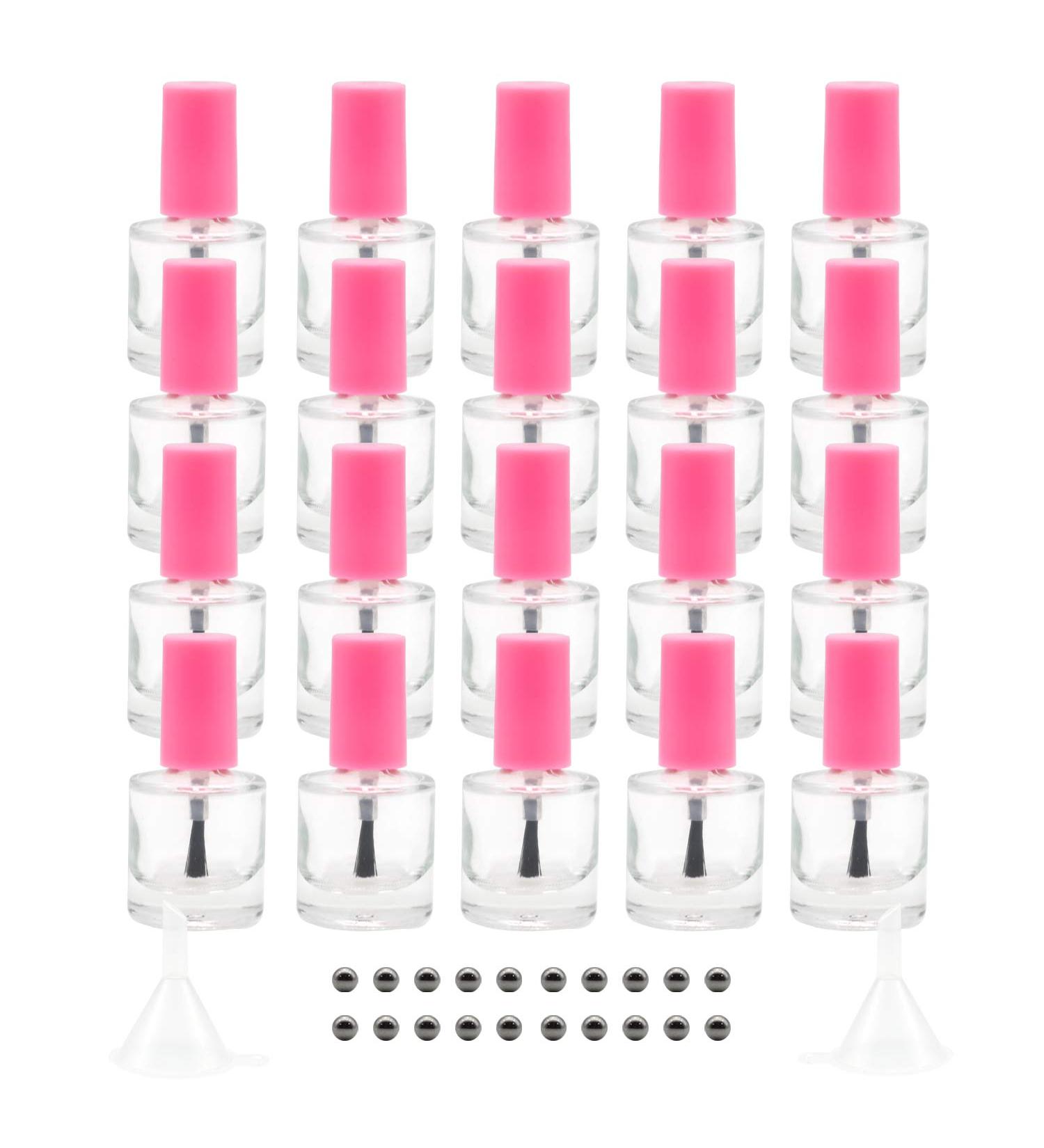 20PCS 8ML Empty Nail Polish Bottles - Clear Glass Refillable Containers with Brush Cap, Funnel & Mixing Balls for Nail Art - Pink - Buy Online on SooperMarket.com