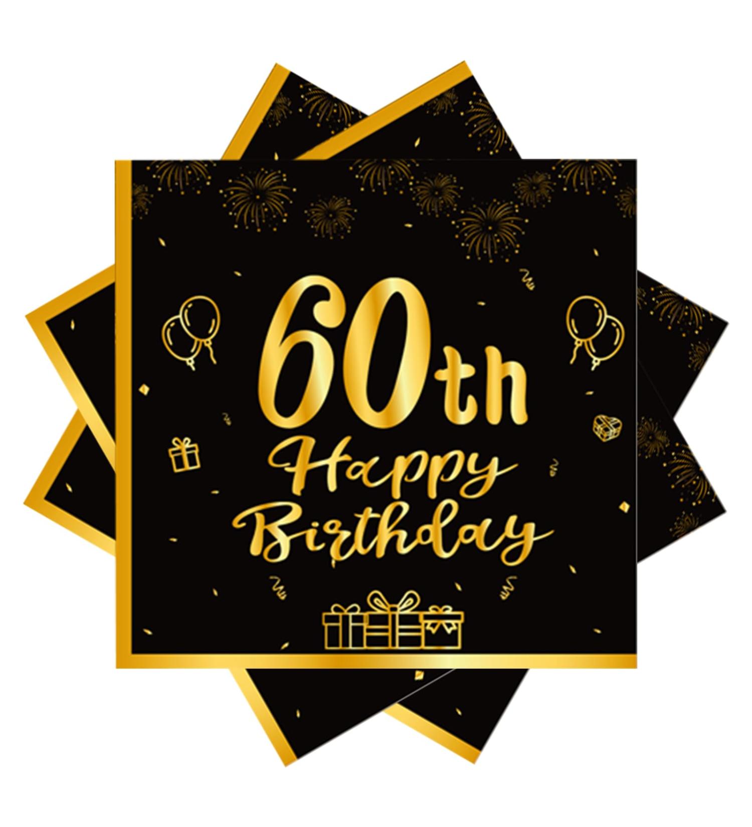 40 Black Birthday Napkins - 60 Black Gold Paper Napkins for 33x33cm Party Decor | Perfect for Men's & Women's 60th Birthday Celebrations - Buy Online on SooperMarket.com