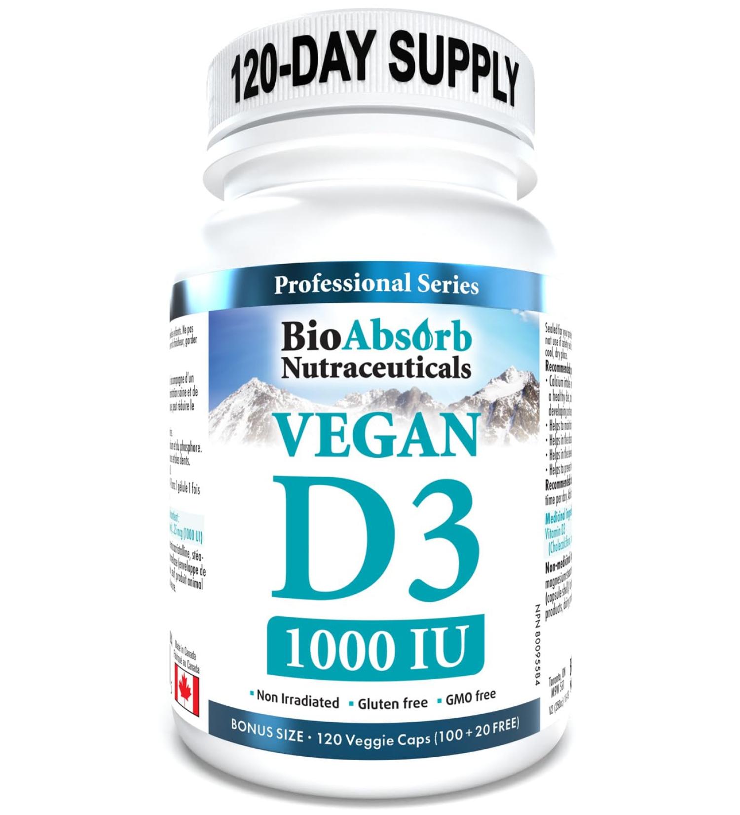 Vegan Vitamin D3 1000 IU 4 Month Supply of Vitamin D 120 Vegetarian Capsules - Buy Online on SooperMarket.com