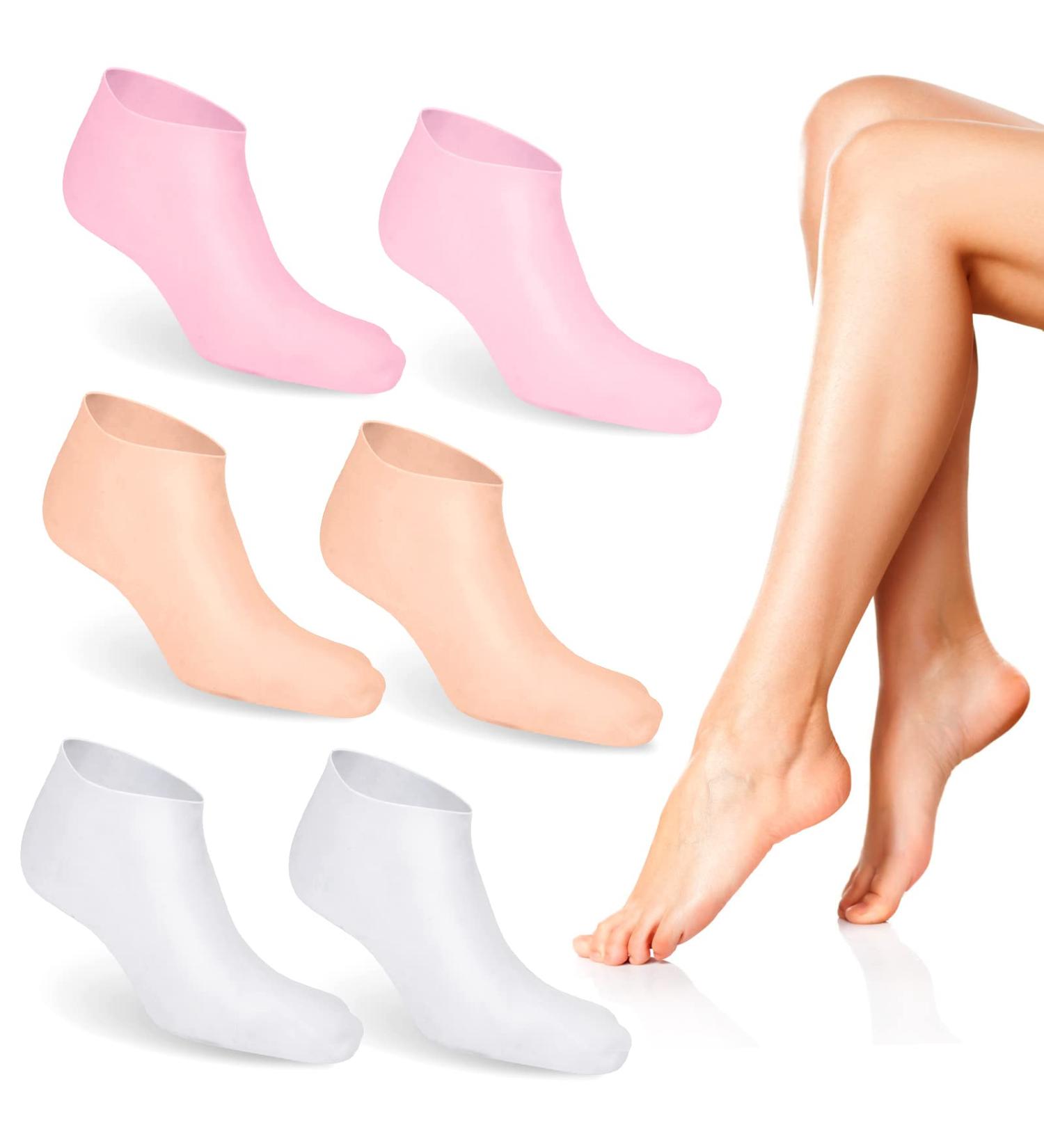 Nizirioo 3 Pack Moisturizing Socks - Gel Silicone Softening Socks for Dry Cracked Feet Care | Ideal for Women | Pink White & Skin Tones - Buy Online on SooperMarket.com