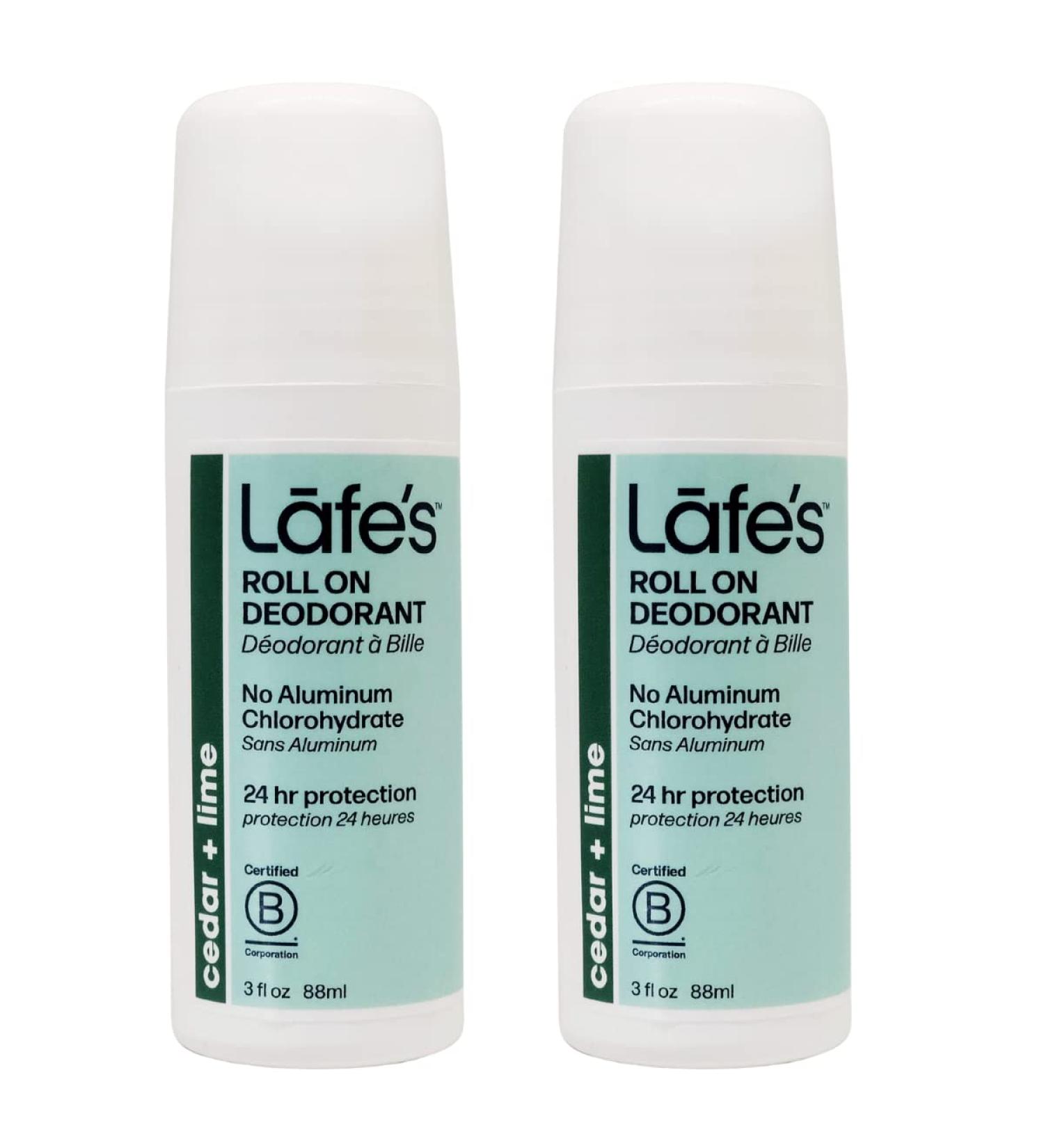 Lafe's Natural Deodorant 3oz Roll-On | Aluminum Free for Men & Women | Paraben & Baking Soda Free | 24-Hour Protection | Cedar & Lime | 2 Pack - Buy Online on SooperMarket.com