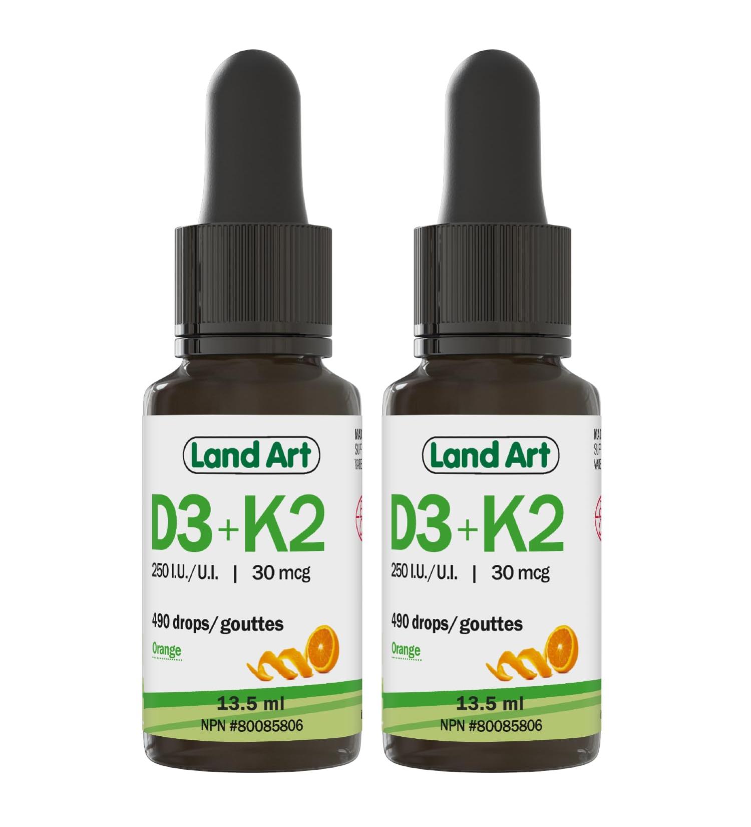 Certified Organic Vitamin D3 & K2 (MK7-Natto) - 490 Drops- Support Your Bones Immune System - Non-GMO - Gluten Free - Made in Canada (13.5 ml (Pack of 2)) - Buy Online on SooperMarket.com