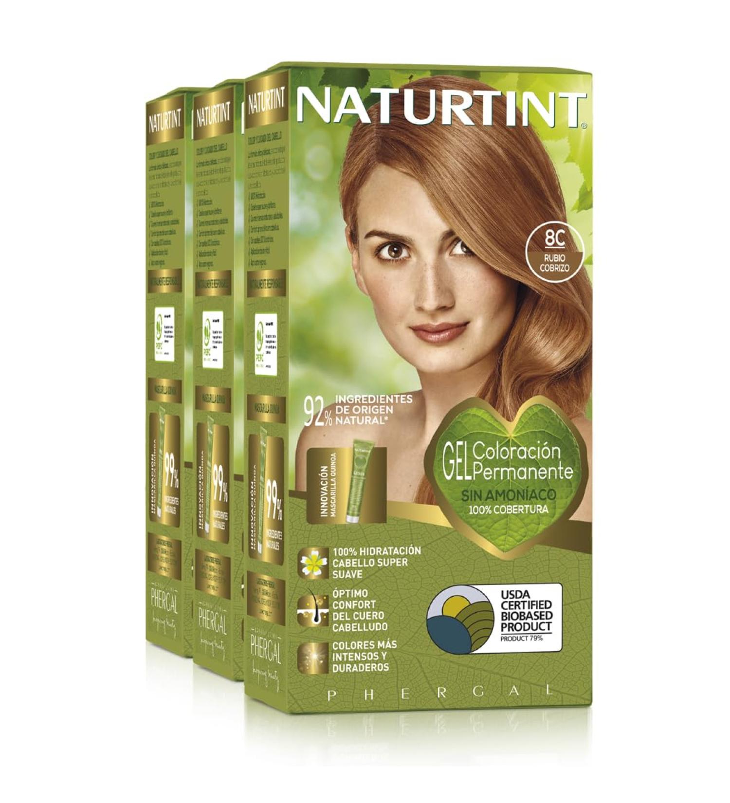 Natureint Biobased Hair Color 8C Copper Blonde | Ammonia-Free | 3 Pack - 510ml Natural Ingredients - Buy Online on SooperMarket.com