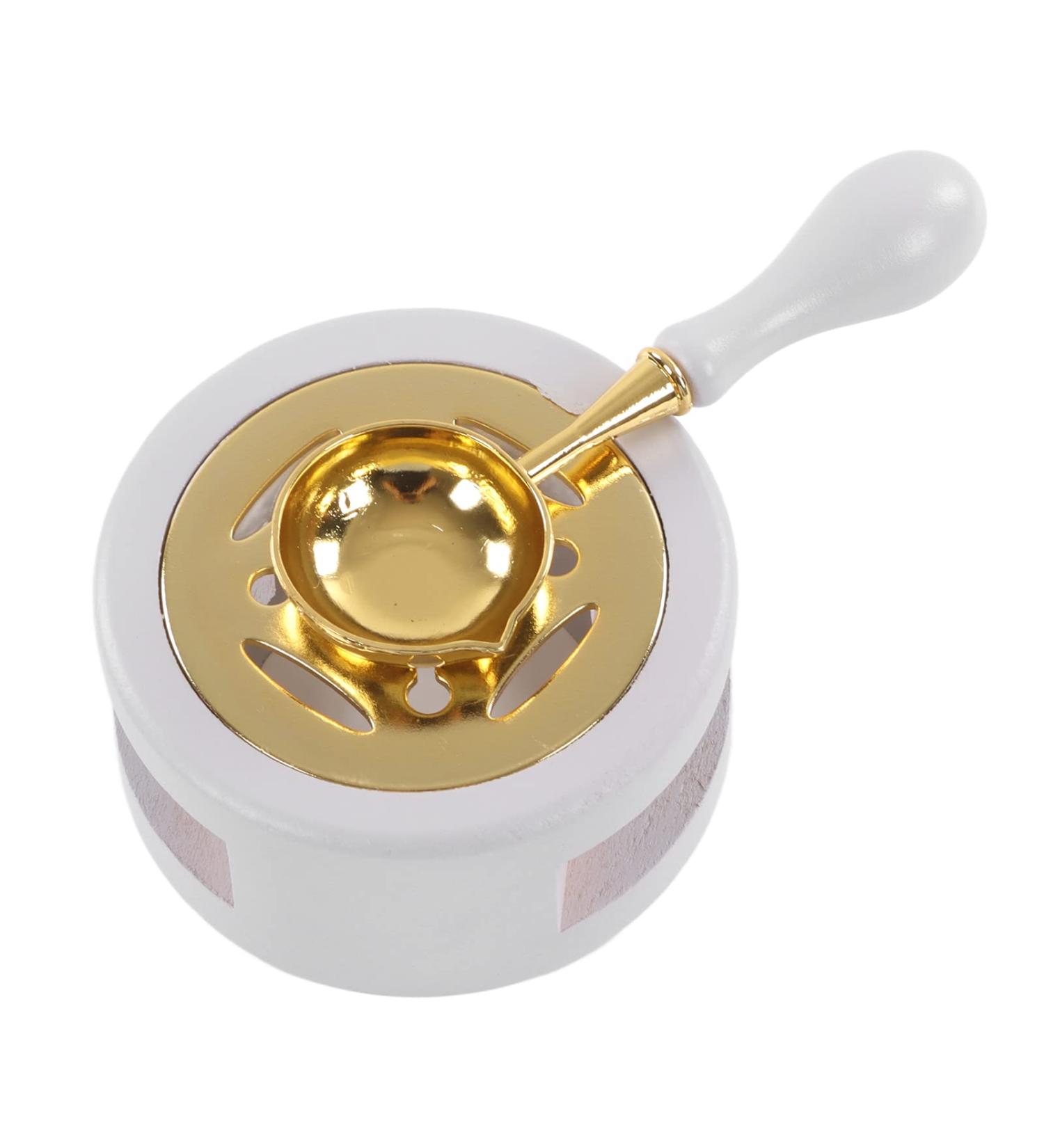 Letter Wax Sealing Kit - Wax Warmer Spoon Brass Head & Wooden Handle in Brown (Milky Gray) | International Shipping - Buy Online on SooperMarket.com