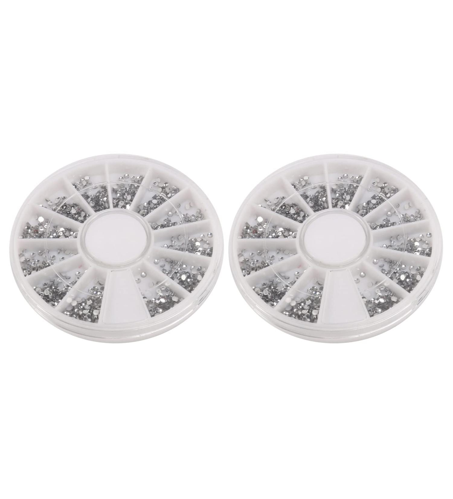 Bcowtte 2X Silver Rhinestones Boxes Crystal Nail Manicure Nail 1.5 MM Wheel - Buy Online on SooperMarket.com