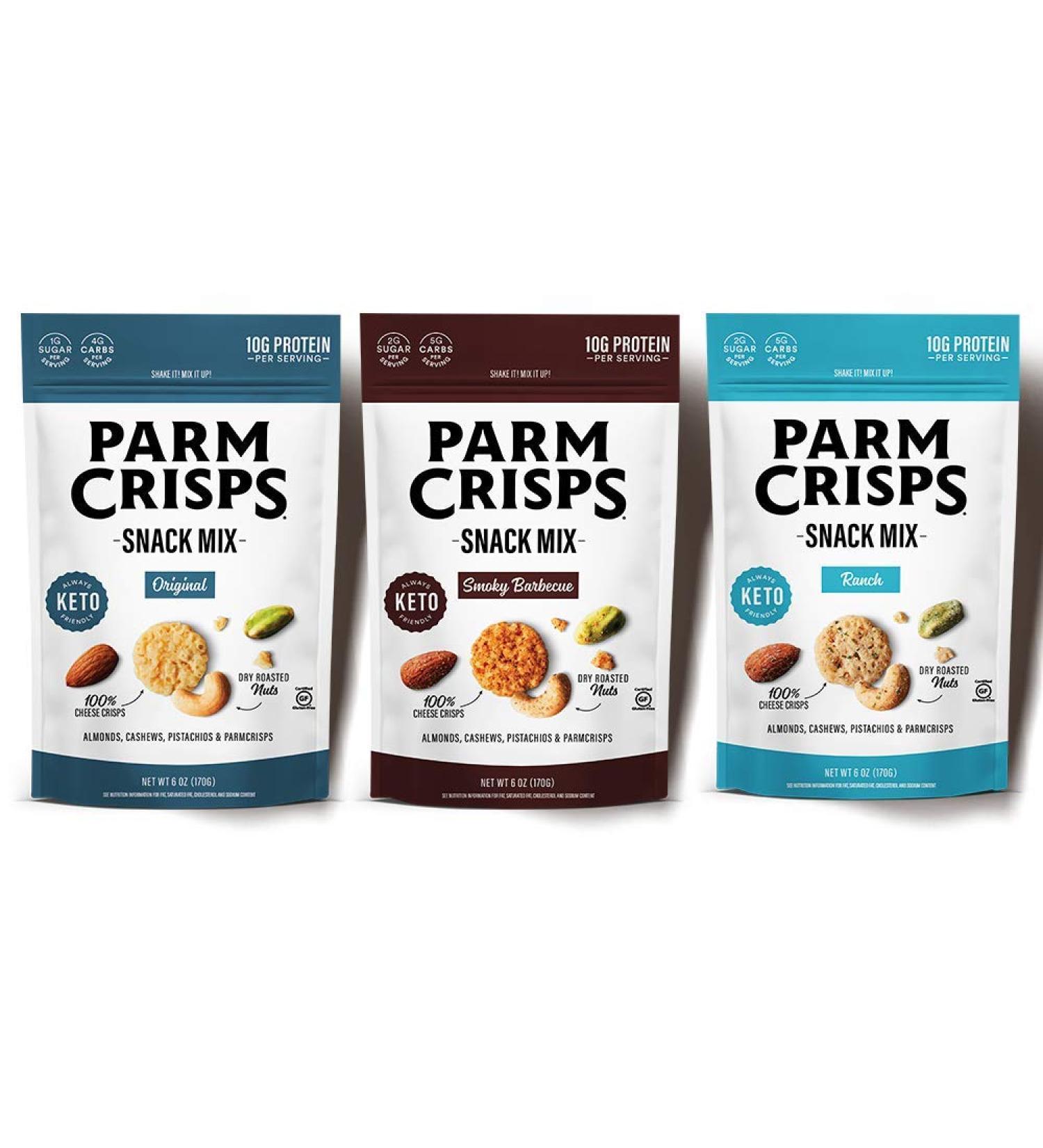 ParmCrisps Snack Mix Variety - Cheese Crisps and Nuts Snack (Original, Smokey Barbeque, Ranch) - High-Protein, Low Carb, Gluten Free - 6oz (Pack of 3) - Buy Online on SooperMarket.com
