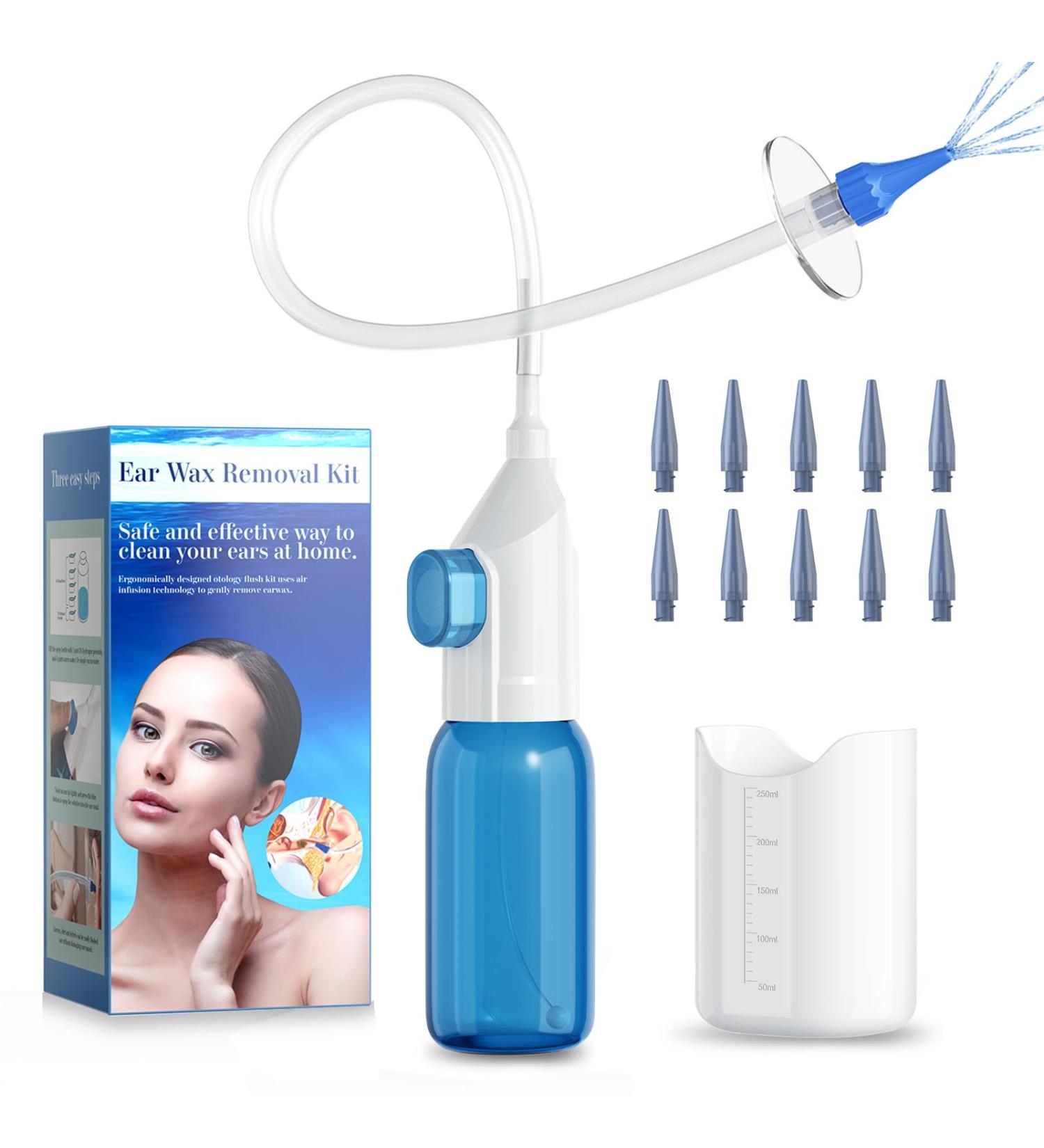 Qimic Ear Wax Removal Kit - Safe & Effective Ear Irrigation Flushing | Complete Cleaning Kit with 10 Replaceable Tips for Home Use - Buy Online on SooperMarket.com