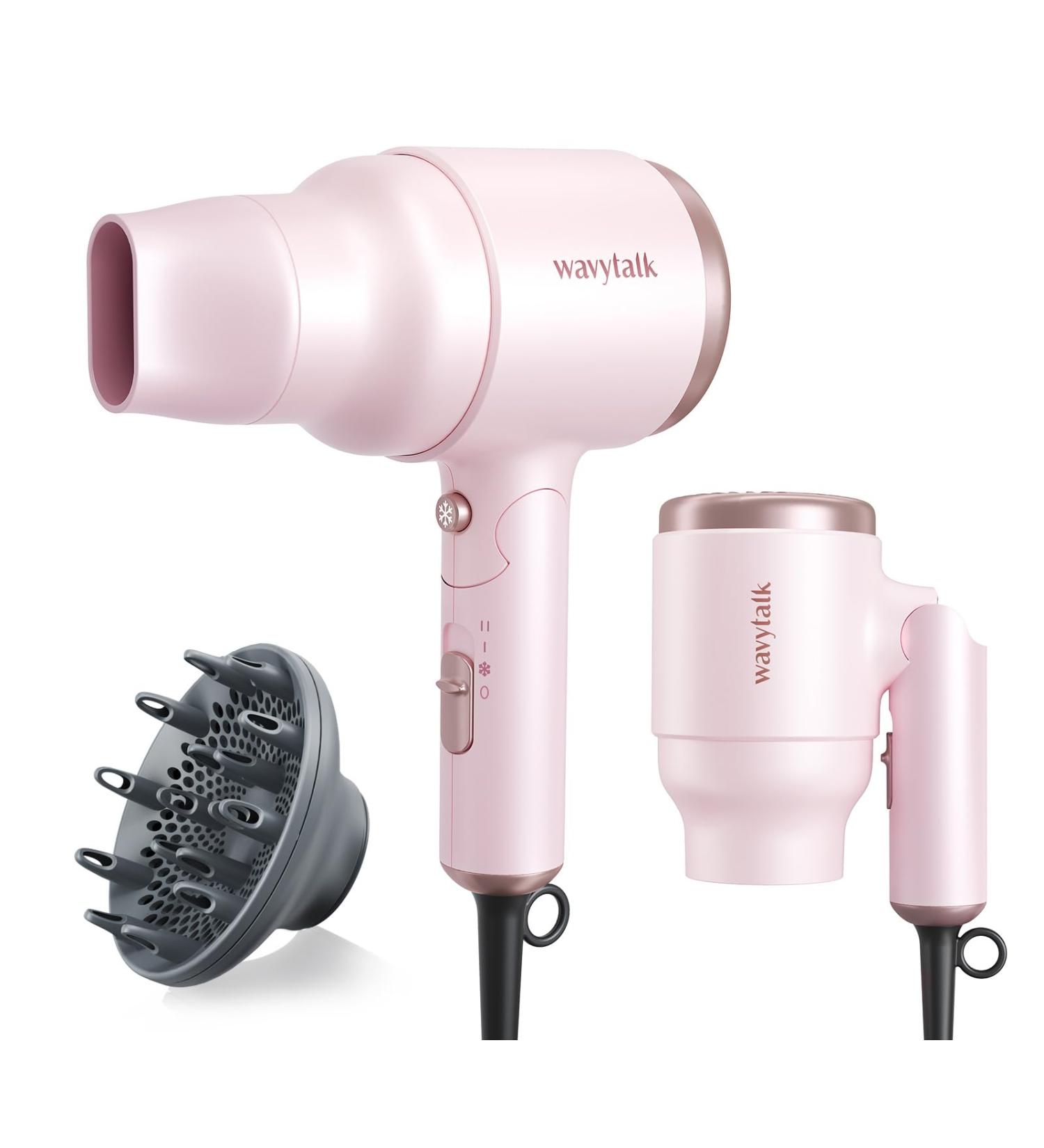 Wavytalk Mini Hair Dryer with Diffuser - 1600W Quiet & Lightweight Folding Blow Dryer in Pinky White | Ideal for Travel & International Shipping - Buy Online on SooperMarket.com