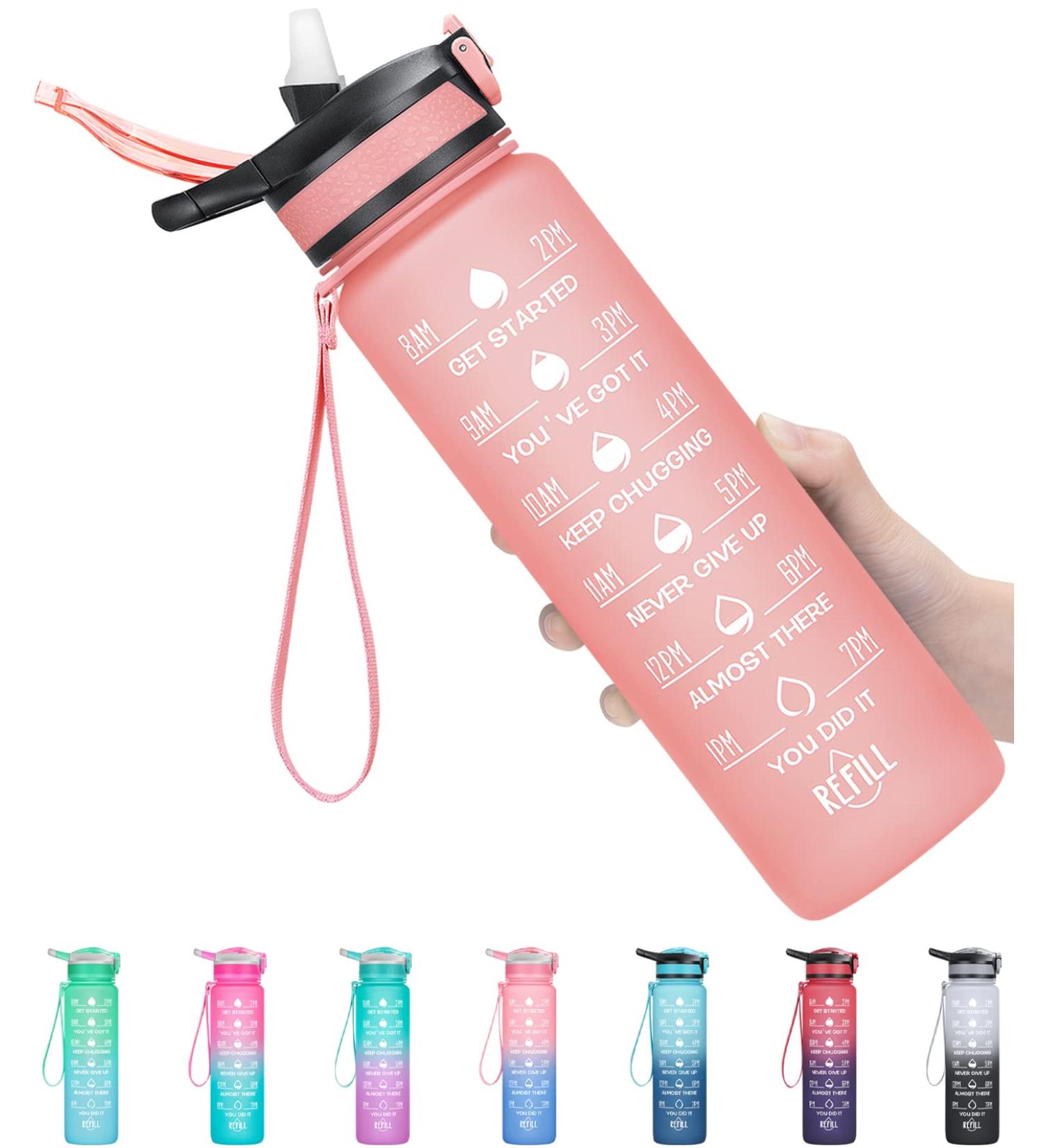 ELYPHINE 32/24 oz Water Bottle with Removable Straw & Time Marker | BPA Free Tritan | Leakproof | Motivational Sports Jug - Veiled Rose - Buy Online on SooperMarket.com