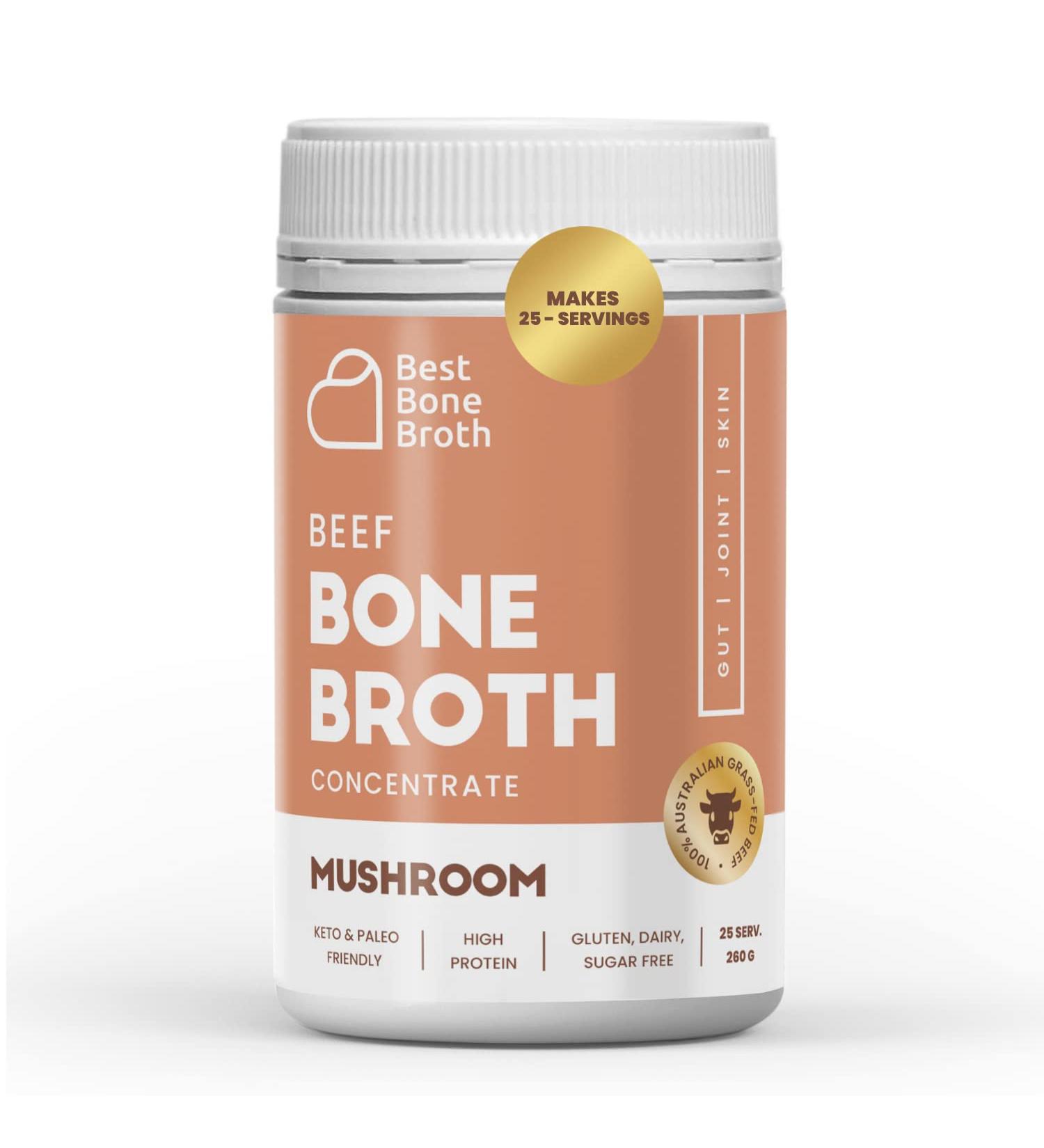 Bone Broth Premium Beef Bone Broth Concentrate Mushroom Flavour- 100% Sourced from AU Grass-Fed Pasture-Raised Cattle - Healthier Skin & Nails Healthy Digestion - Bone Broth Collagen - Buy Online on SooperMarket.com