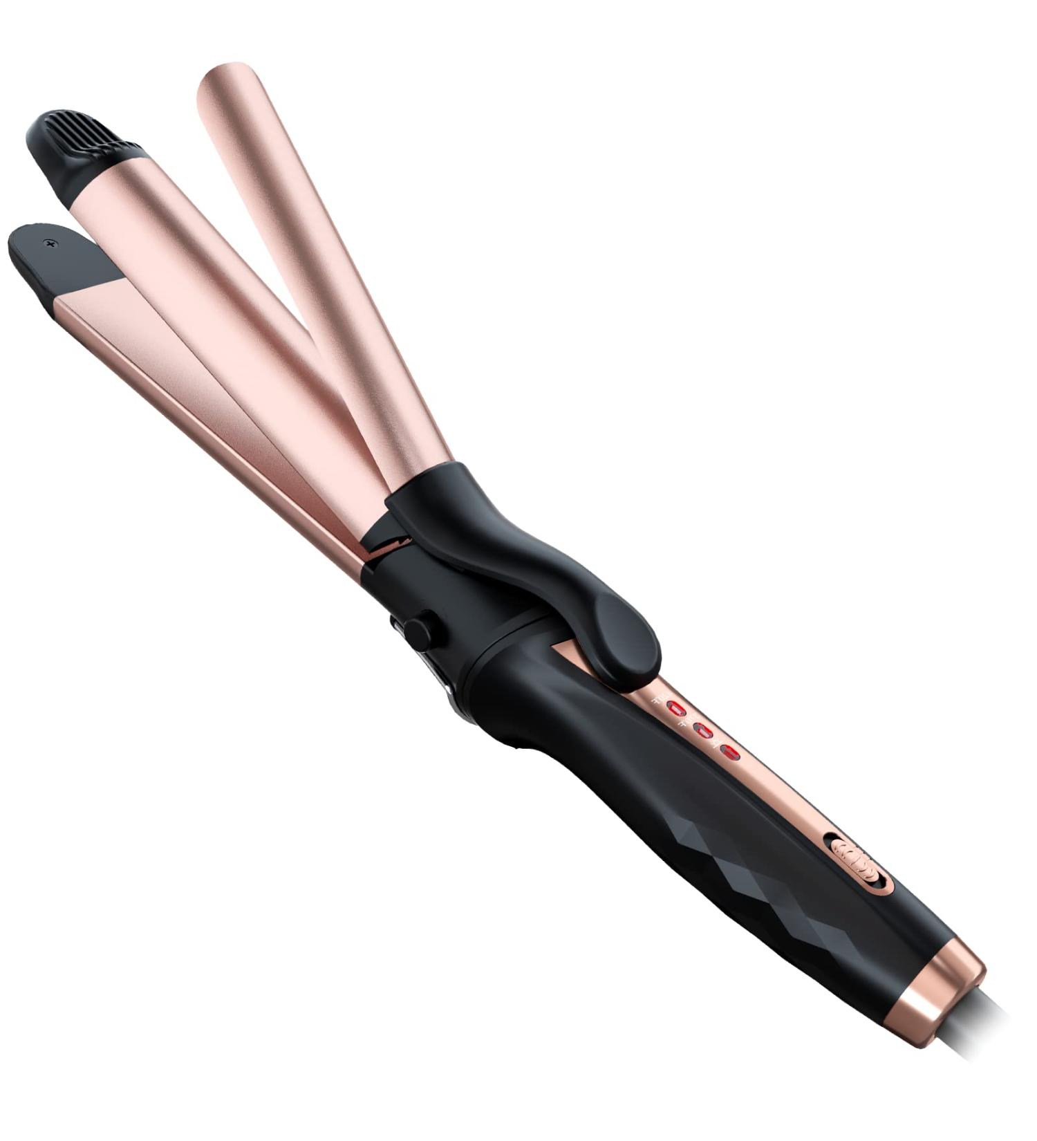 2-in-1 Travel Curling Flat Iron: Professional 1 1/4 Inch Hair Curler and Straightener with Ceramic Barrel - Adjustable Temperature - Buy Online on SooperMarket.com