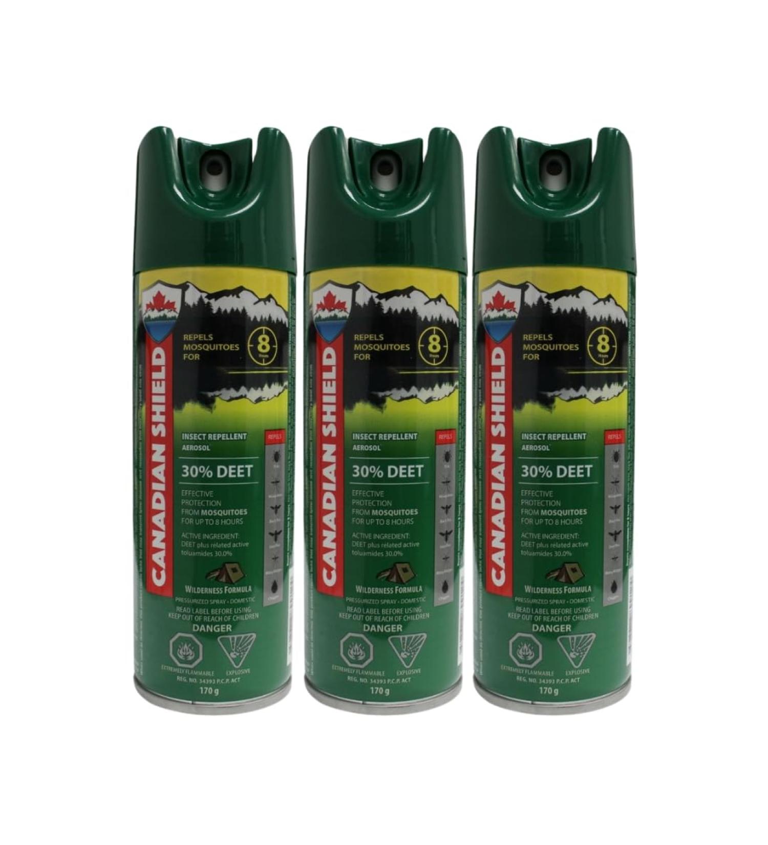 Canadian Shield Mosquito & Insect Repellent | For Hunting Fishing Camping Family Fun and More | 8 Hour of Protection | 30% Deet | (170G) AEROSOL - CSA01 | 3 Packs - Buy Online on SooperMarket.com