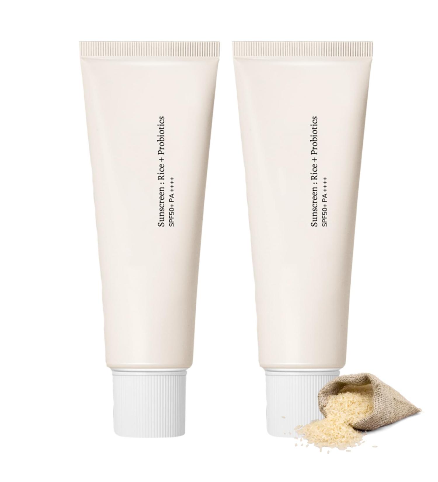 Sunscreen SPF 50+ Sun Cream with Rice + Probiotics Moisturizing Suncream Sun Lotion for Face Body UVA&UVB Protetion Refreshing Non-Greasy No White Cast with Rice Extracts 2 * 50ml 1 - Buy Online on SooperMarket.com