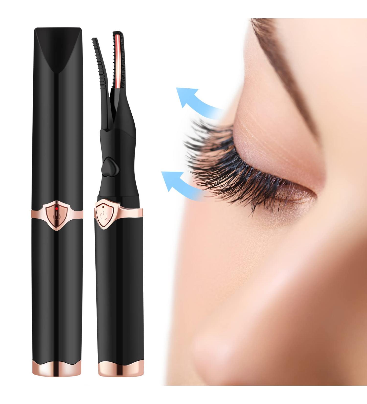 Heated Eyelash Curler with Comb | 3 Temperature Modes | USB Rechargeable | Fast & Long-Lasting Curling | Black - Buy Online on SooperMarket.com