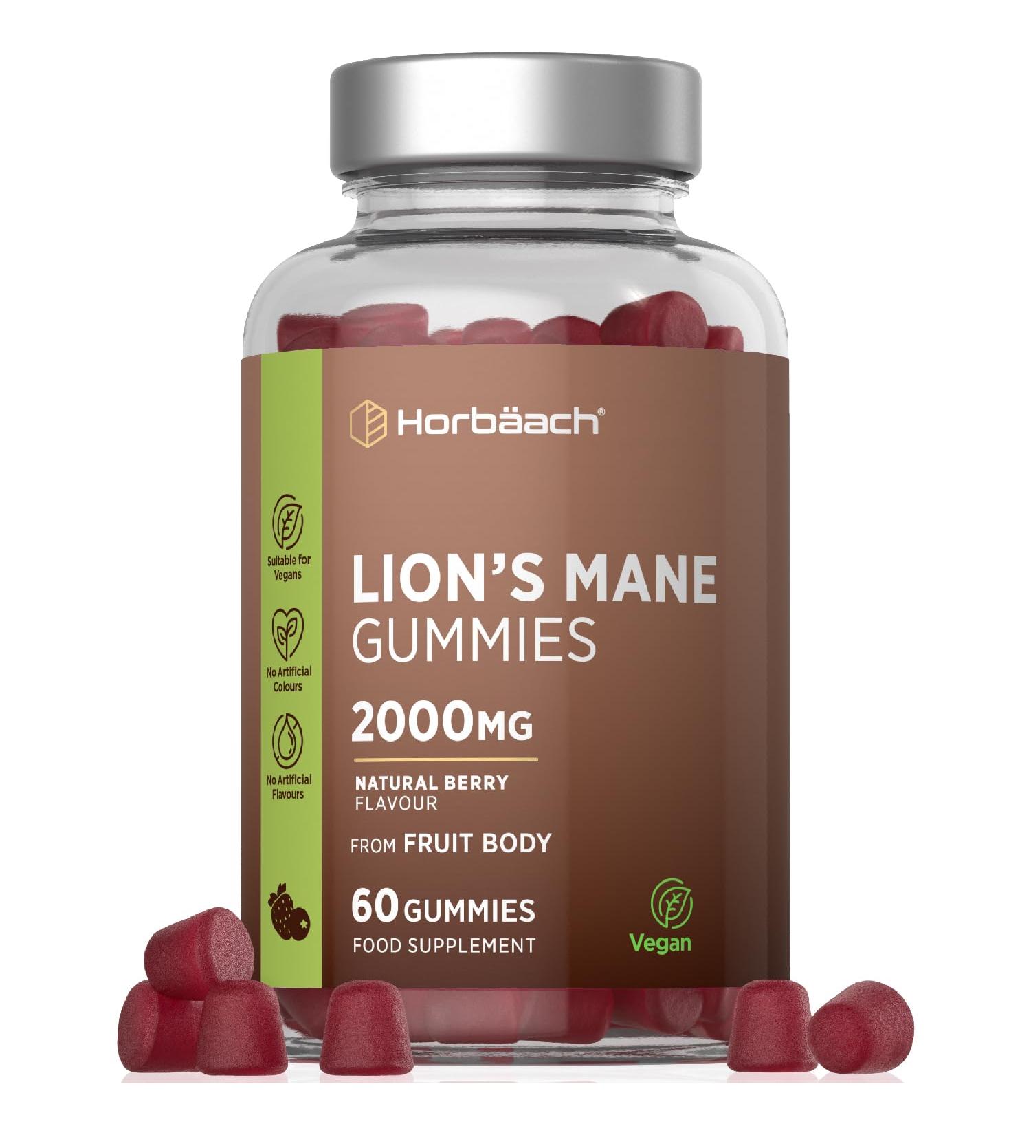 Lions Mane Gummies 2000mg | High Strength Lions Mane Supplement | Mushroom Extract | Natural Berry Flavour | 60 Vegan Gummies | by Horbaach - Buy Online on SooperMarket.com