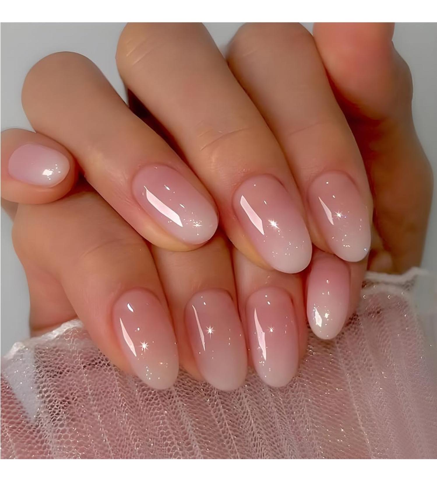 24Pcs White Ombre Almond Press-On Nails | Short Round Fake Nails for Women | Artificial Stick-On Nail Designs - Buy Online on SooperMarket.com