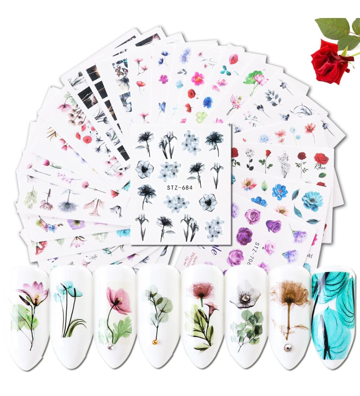 Macute Nail Decals: 24 Sheets Water Transfer Nail Stickers - Assorted Floral & Flamingo Patterns for Women's Fingernail Decorations and Manicures - Buy Online on SooperMarket.com