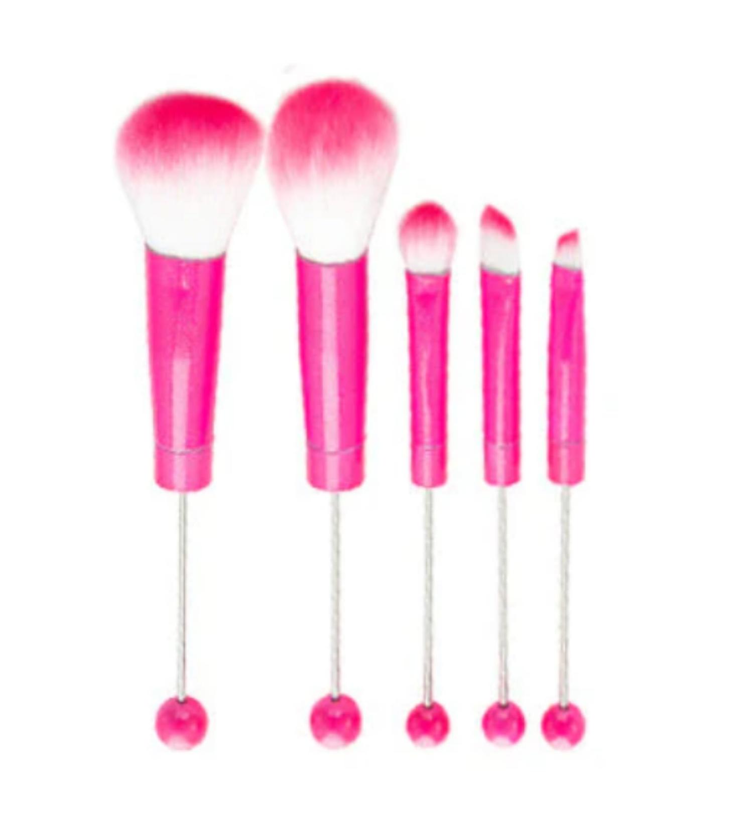 Hot Pink Beadable Makeup Brushes Set of 5 | DIY Silicone Focal Beads for Crafters | Cosmetic Brush Kit for Keychains & Eyeshadow - Buy Online on SooperMarket.com