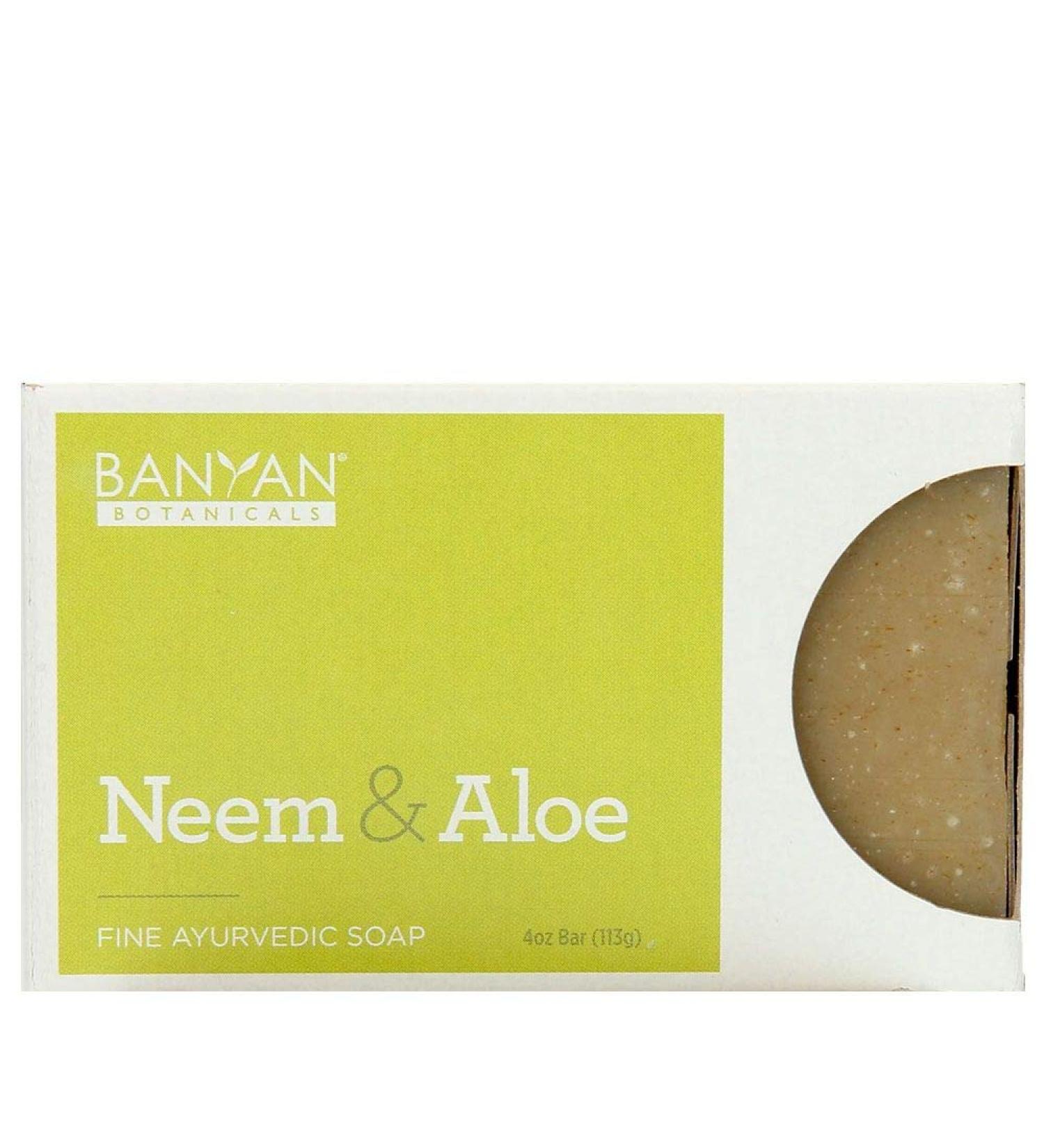 Banyan Botanicals Organic Neem & Aloe Soap with Wheat Grass Powder, Vetiver Essential Oil & Rosemary Extract - 4 oz - Cooling & Soothing Exfoliating Blend - Buy Online on SooperMarket.com