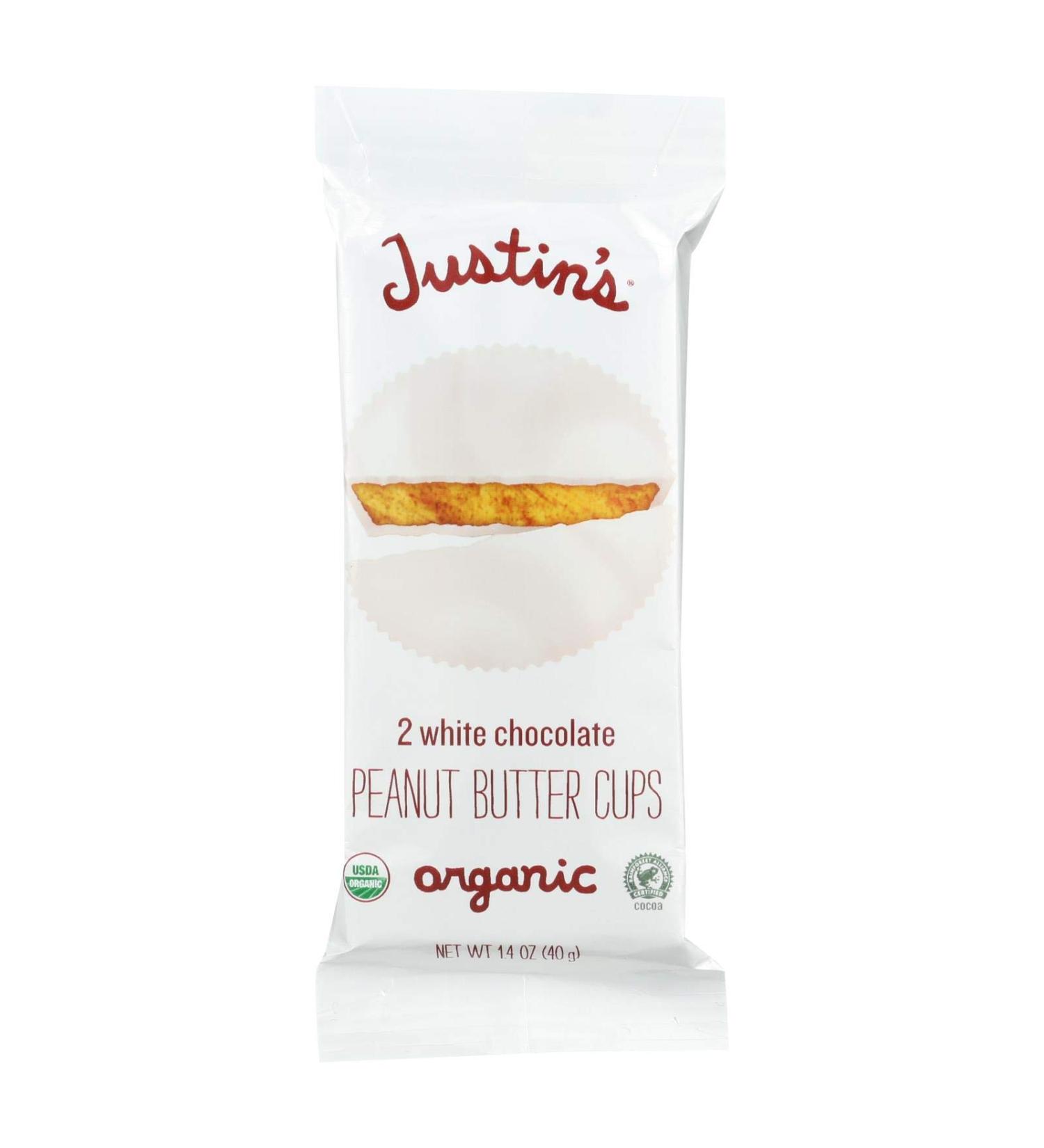 Justins Organic White Chocolate Peanut Butter Cup, 1.4 Ounce - 12 per case.