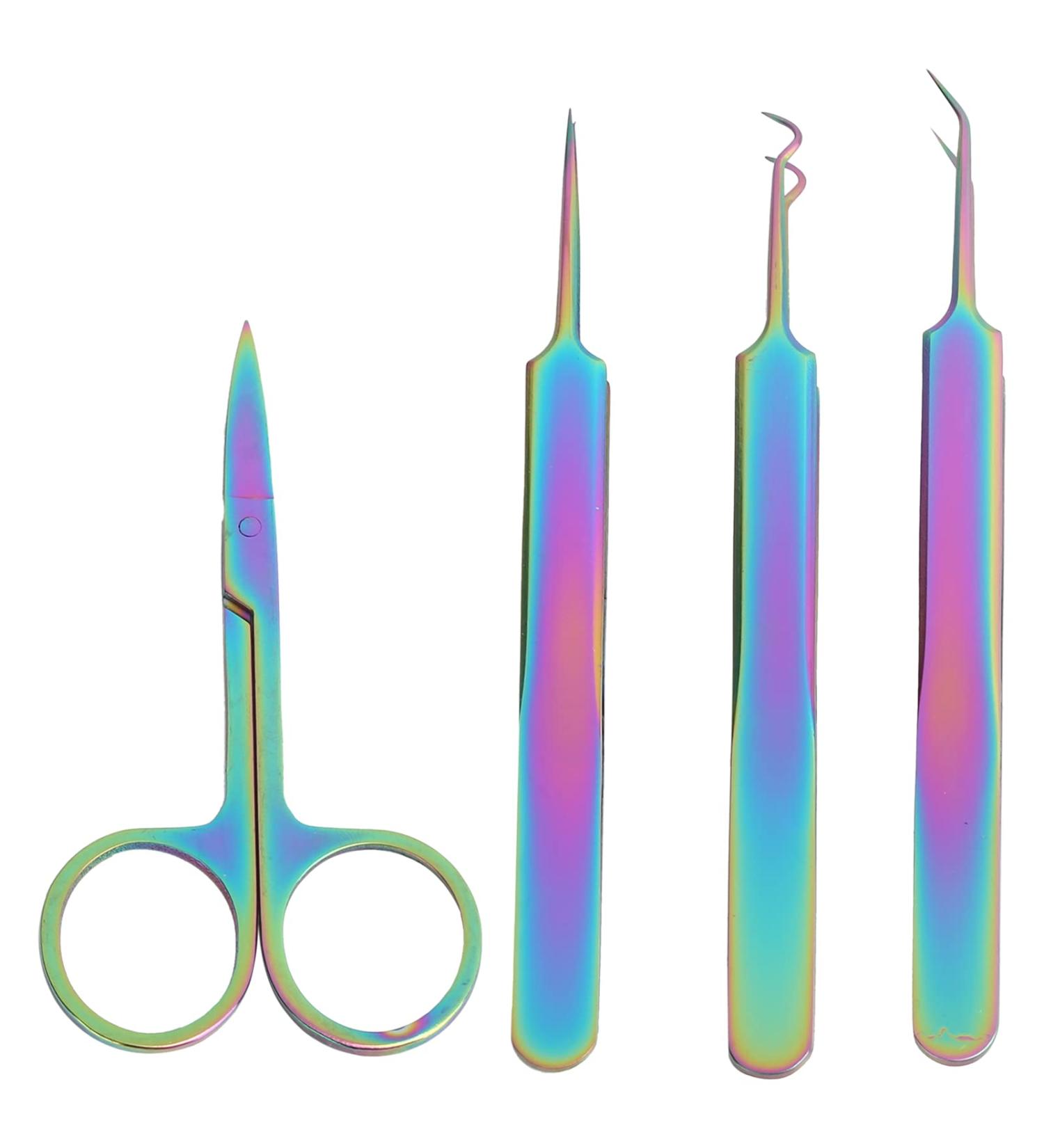 4-Piece Stainless Steel Nail Art Tool Set - Curved & Straight Tweezers Nail Scissors Rhinestone Picker for Eyelash Extensions - Buy Online on SooperMarket.com