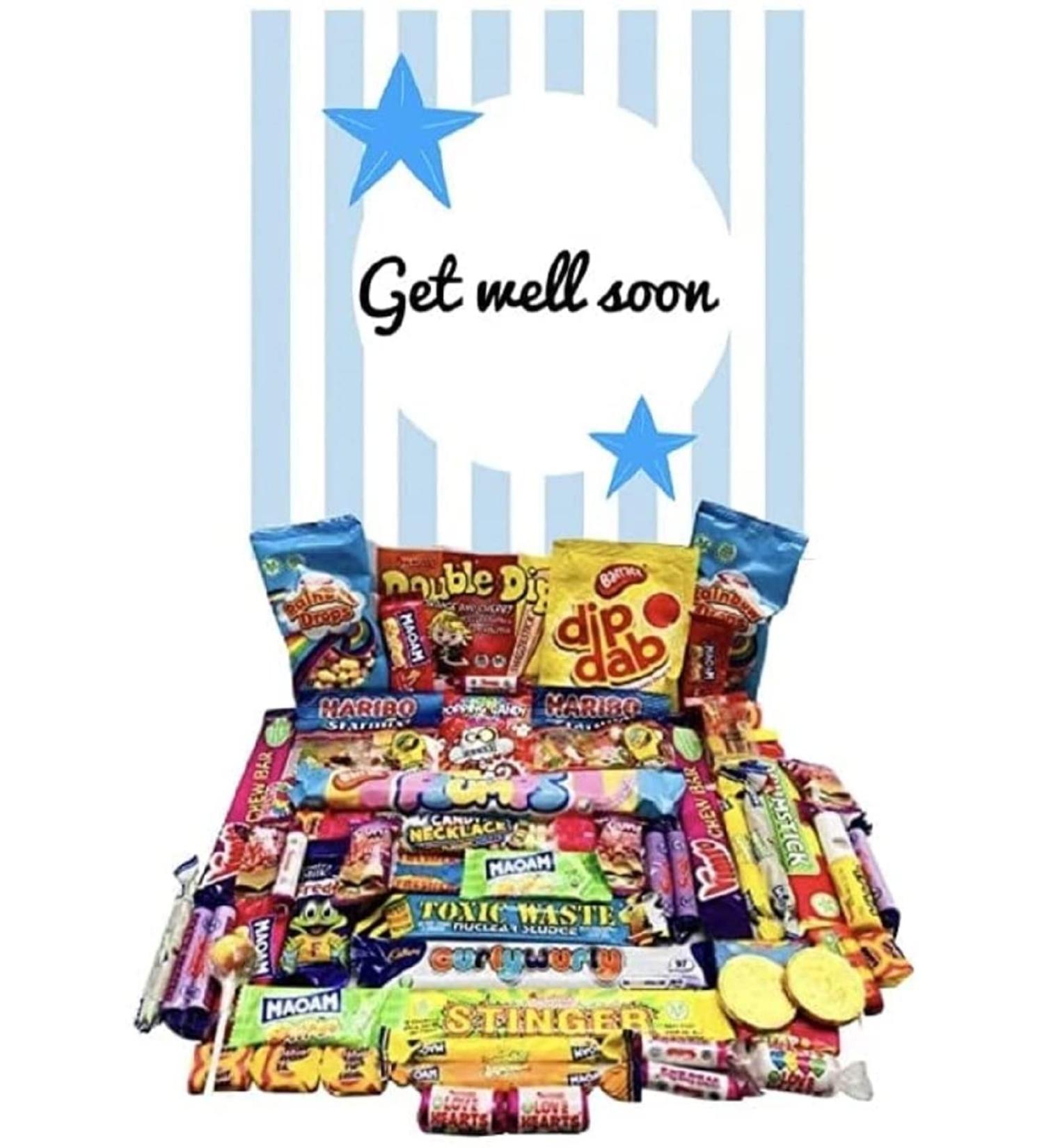 Get Well Soon Gift Present gift pick n mix The ultimate retro sweet selection Box sweet Hamper -Present gift OVER 60 SWEETS Curly Wurly Freddo Black Jacks ect - Buy Online on SooperMarket.com