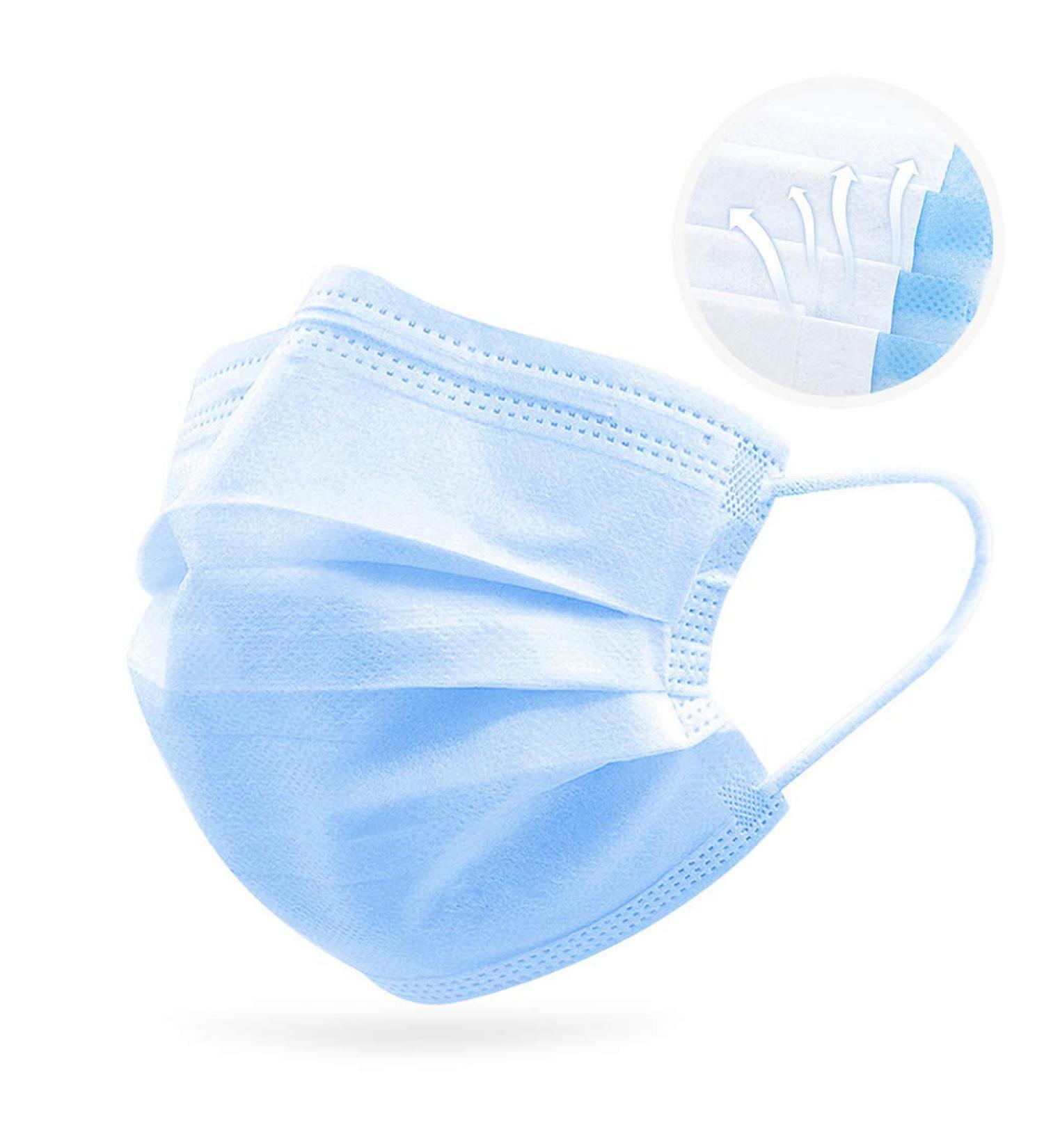 DXLOVER Face Masks 3 Layer Adult Blue 50 Pack - Individually Packaged - Large Size - Buy Online on SooperMarket.com