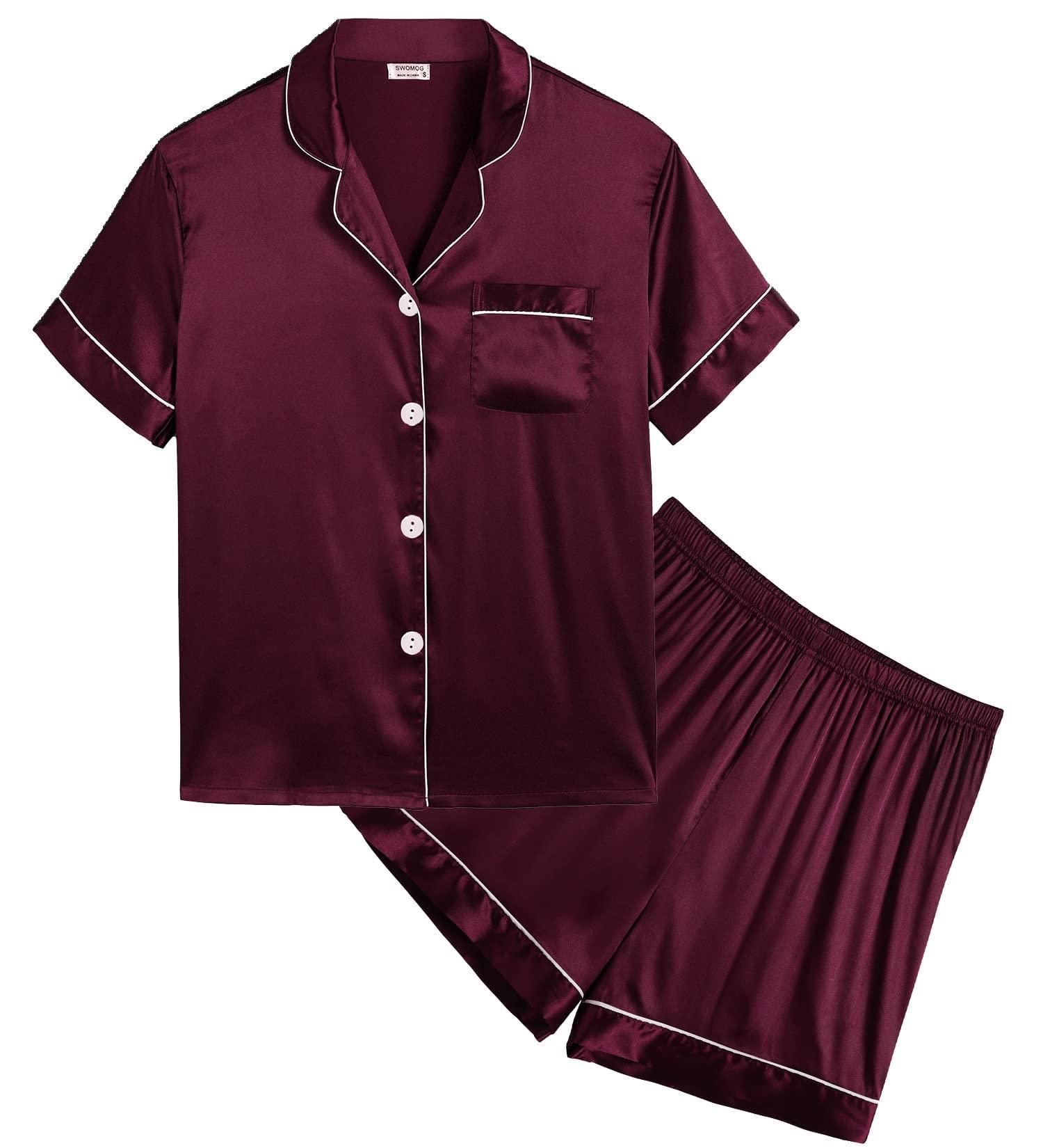 SWOMOG Kids Silk Pyjamas Set - Short Sleeve Button-Down Satin PJs for Girls Boys, Silky Nightwear for Children Teens Age 4-16, Dark Wine Red - Size 4-5 Years - Buy Online on SooperMarket.com