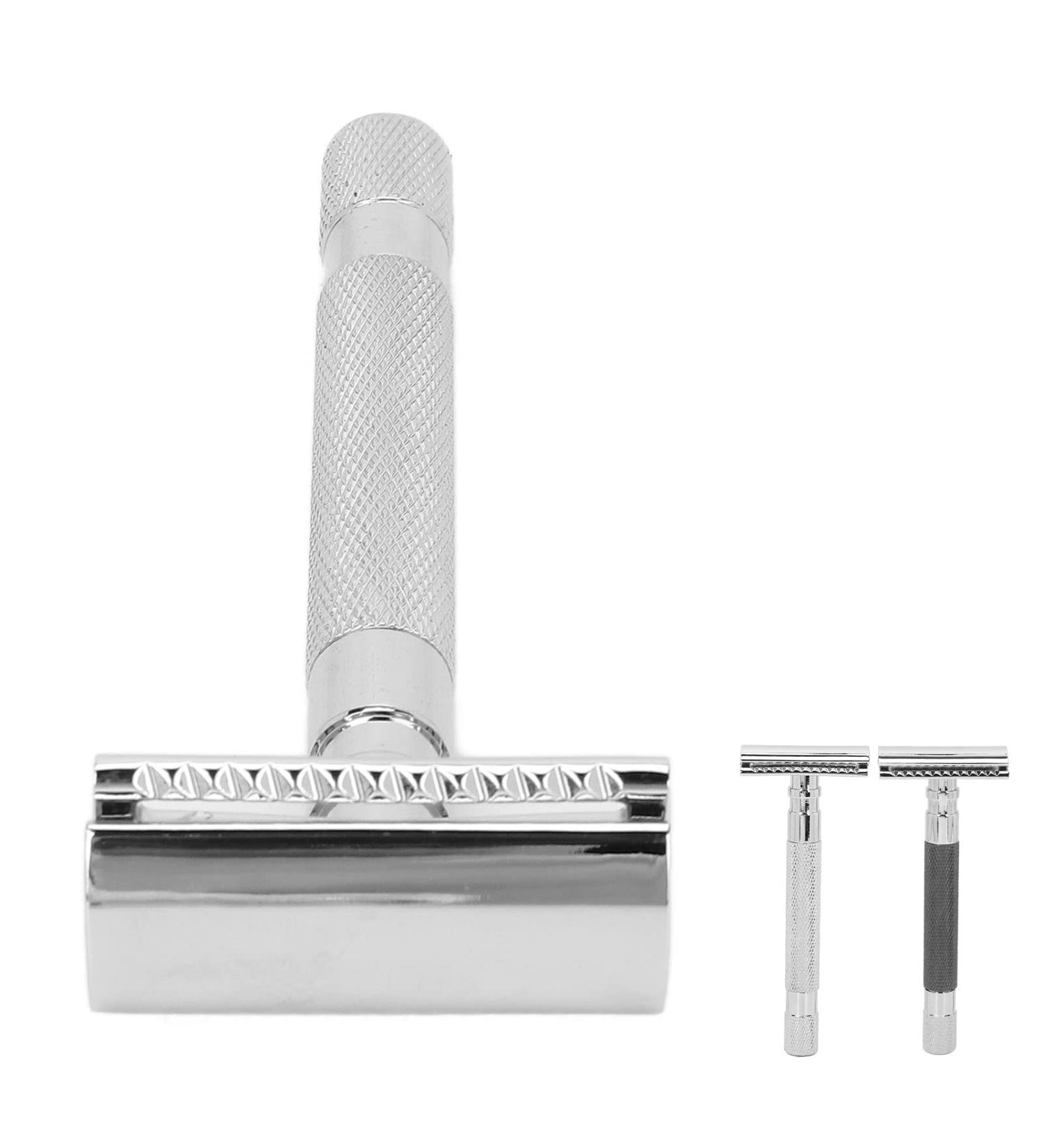 Double Edge Reusable Security Razor - Manual Zinc Alloy for Wet Shaving | Barber Quality (Silver) - Buy Online on SooperMarket.com