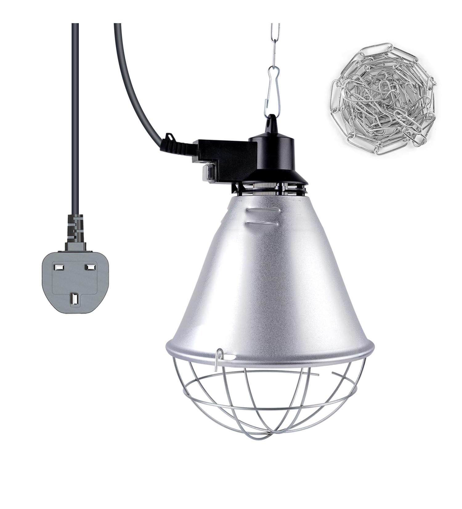 BrightArk 250W Poultry Heat Lamp with 2.5M Wire and 2M Hanging Chain - Energy Saving Switch, Livestock Breeding Brooder Lamp for Puppies, Chicks, Piglets, Reptiles (No Bulb) - Buy Online on SooperMarket.com