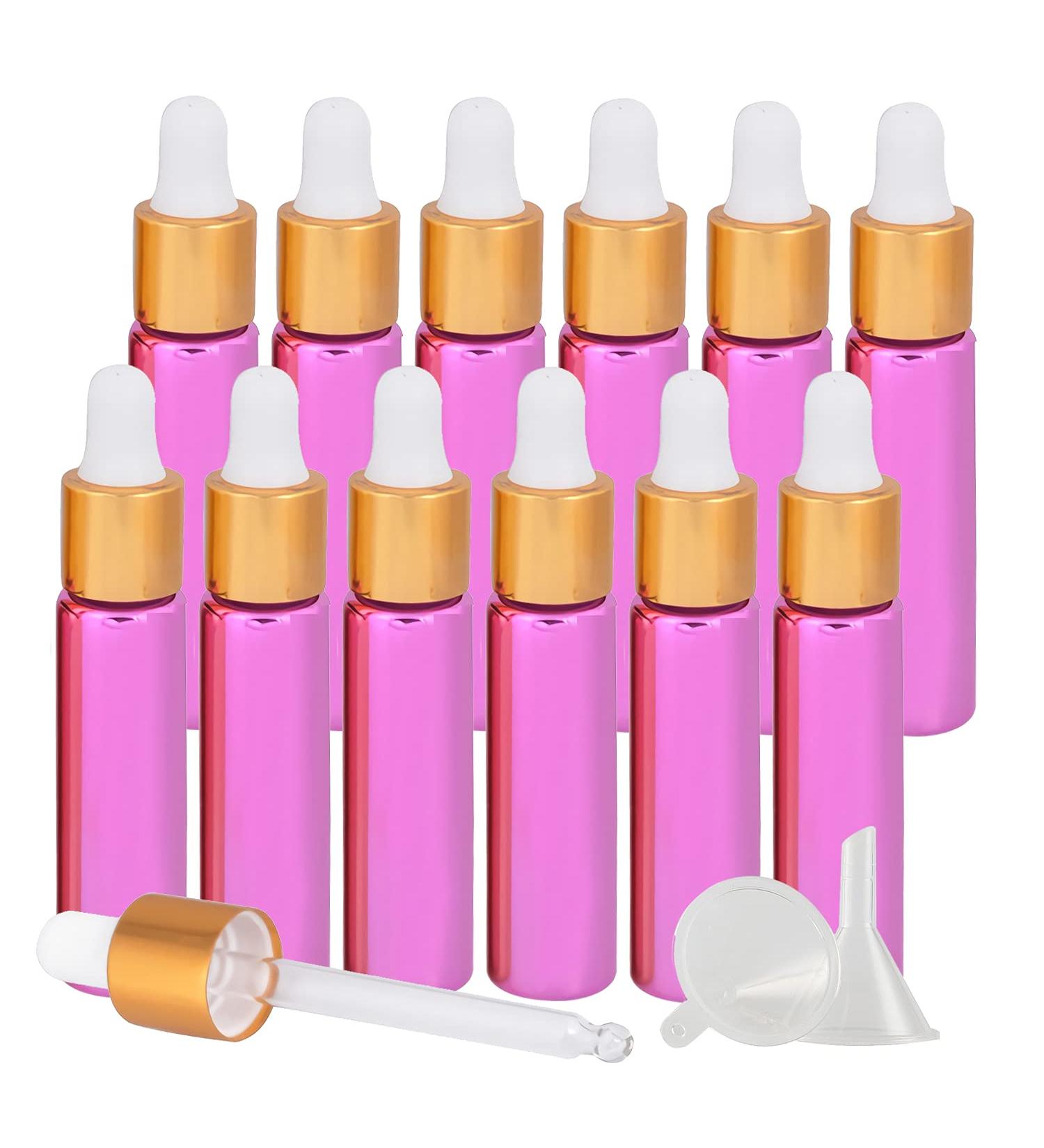Tianzd 12 Pack 10ml Chrome Pink Drip Bottles with Glass Pipette - Essential Oils & Perfume Storage - Gold Screw Cap - Buy Online on SooperMarket.com