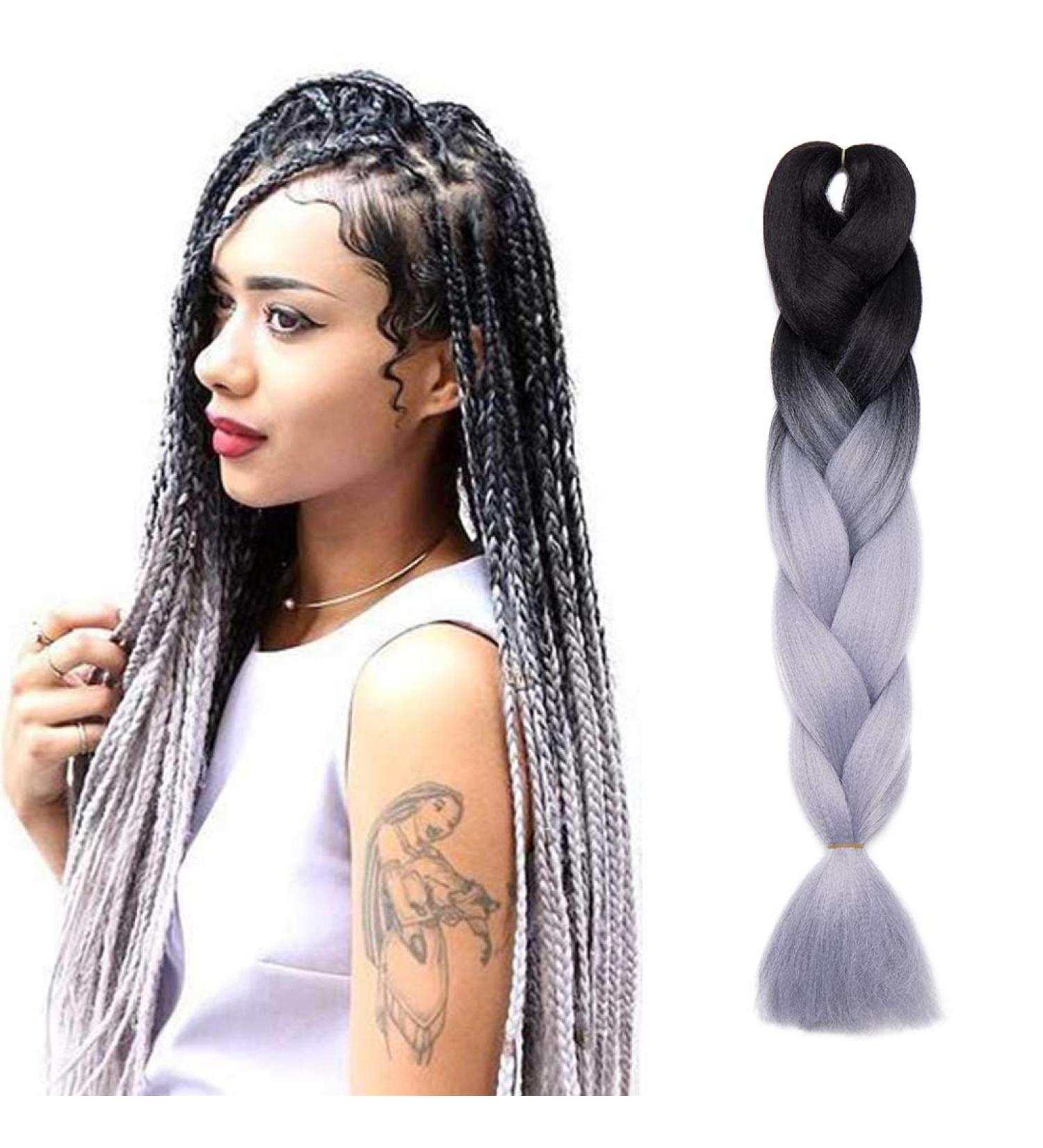 Ombre Jumbo Braiding Hair Extensions 24 Inch 1pc Jumbo Braid Two Tone Synthetic Hair Extension Black to Grey - Buy Online on SooperMarket.com