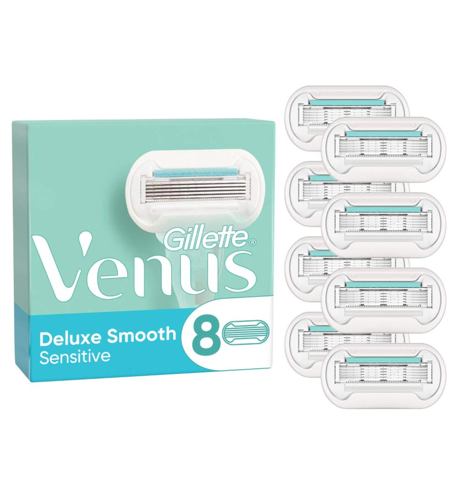 Buy Gillette Venus Deluxe Smooth Sensitive Razor Blades for Women 8 Replacement Blades 5-Fold Blades International Shipping Available - Buy Online on SooperMarket.com