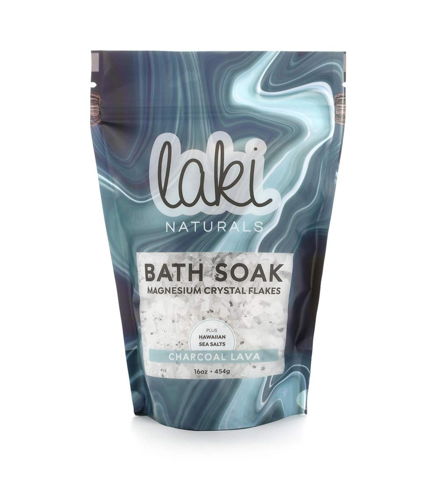 Laki Naturals Bath Soak - Charcoal Lava Magnesium Flakes & Hawaiian Sea Salt - Therapeutic Relaxation Salts (16 oz) | Shop Internationally - Buy Online on SooperMarket.com