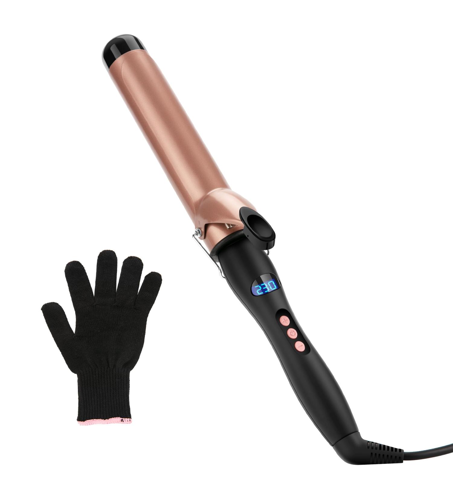 LXMTOU 38mm Large Barrel Curling Wand for Big Curls on Long, Thick Hair - Adjustable Temperature Curling Iron with Glove - Auto-Off Feature - Gold - Buy Online on SooperMarket.com