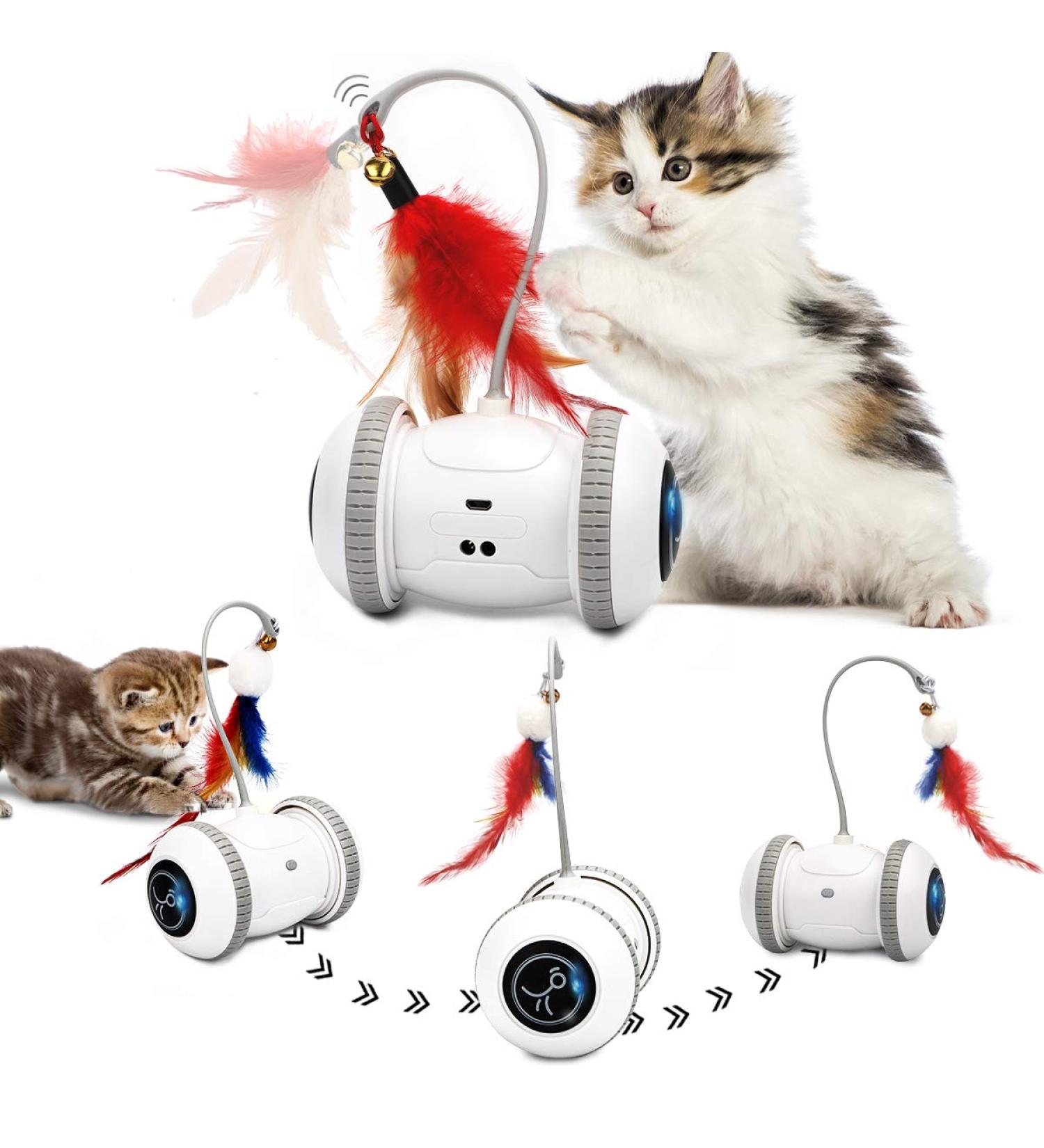 Nueplay Interactive Cat Toys with LED Light | Smart Electric Toy for Indoor Cats | USB Rechargeable Robotic Toy with Feathers | 2 Modes for Pet Exercise - Buy Online on SooperMarket.com