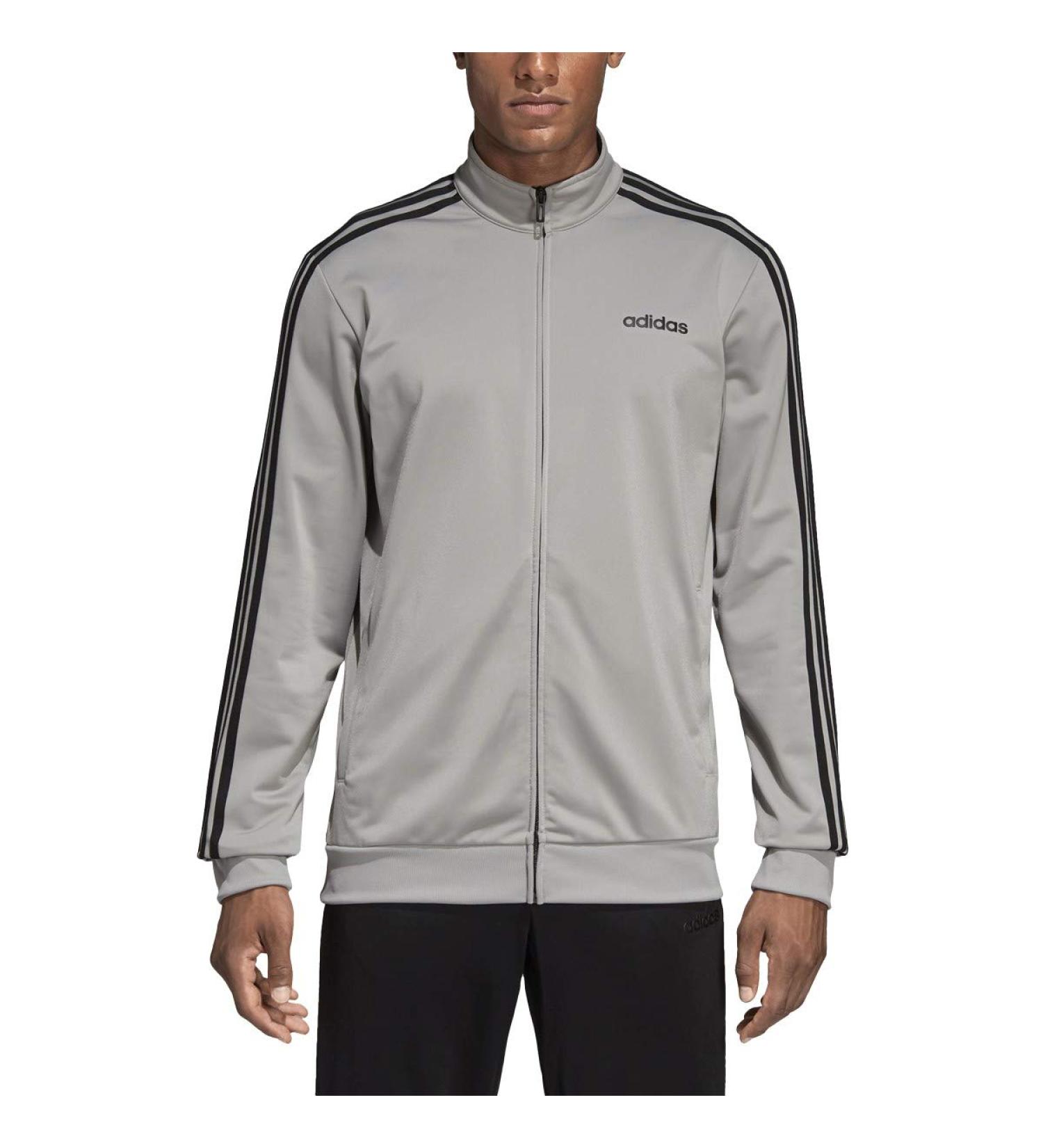 adidas Men's Essentials 3-Stripes Tricot Track Jacket Medium Solid Grey/Core Black