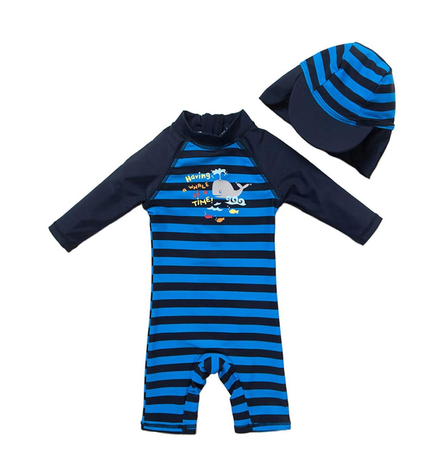 UPF 50+ Sun Protection Baby Boy Swimwear Set with Sun Hat | Navy Blue | 2-3 Years - Buy Online on SooperMarket.com