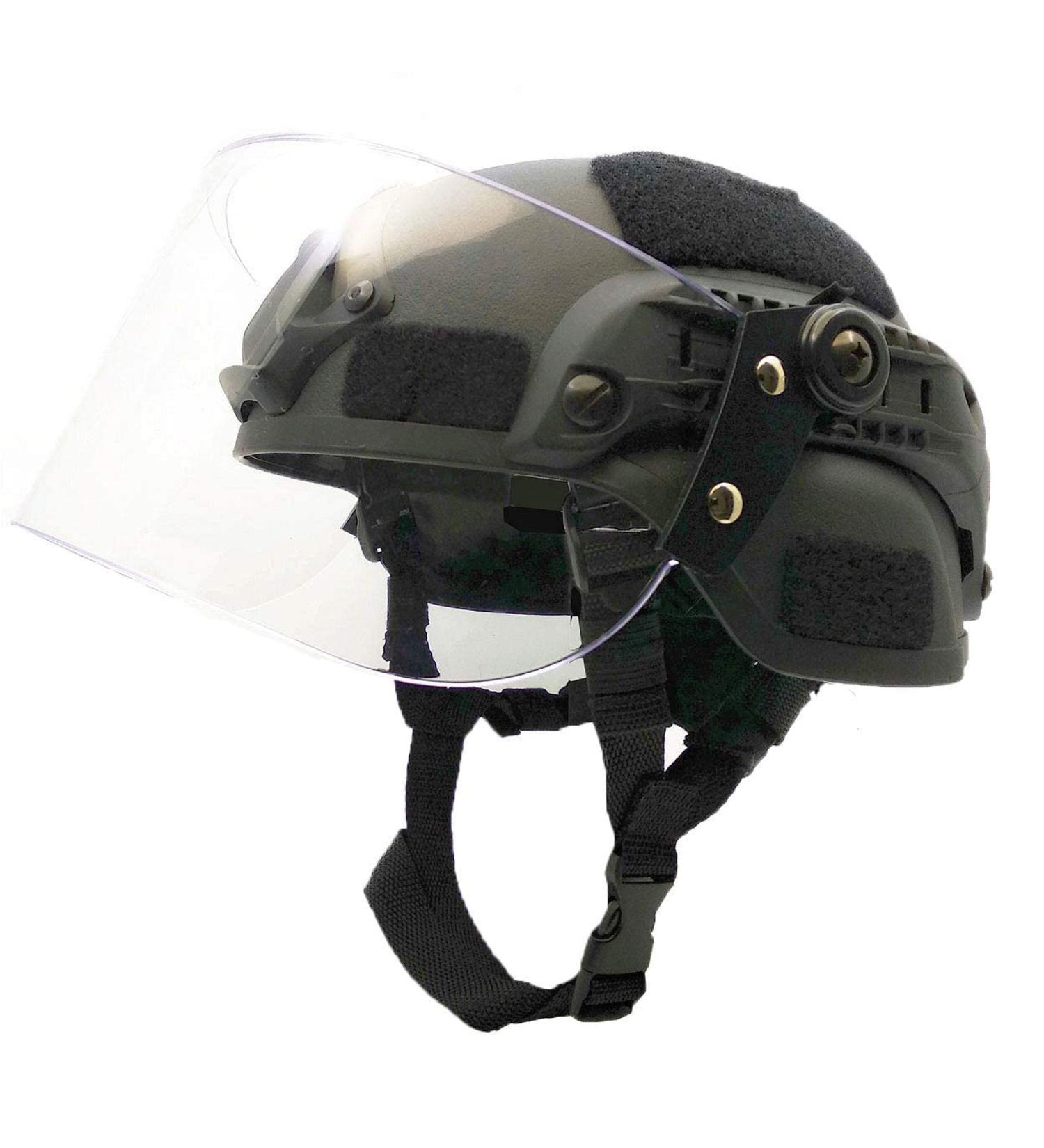 Airsoft MICH 2000 ACH Tactical Helmet with Clear Visor, NVG Mount & Side Rail - Black - Buy Online on SooperMarket.com