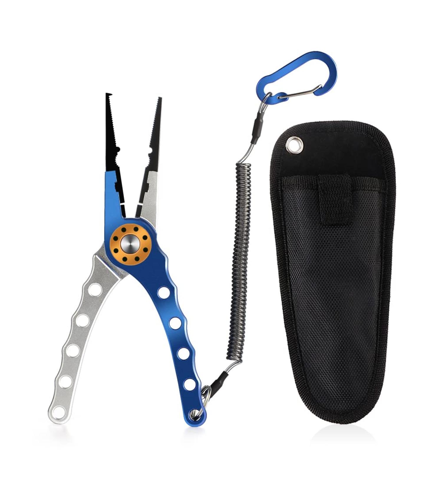 SOUFORCE Spring Bearing Fishing Pliers: Multi Functional Tool with Sheath & Anti-Lost Rope for Saltwater Fishing - Hook Remover, Line Cutter, Crimp, Split Ring Tool - Buy Online on SooperMarket.com