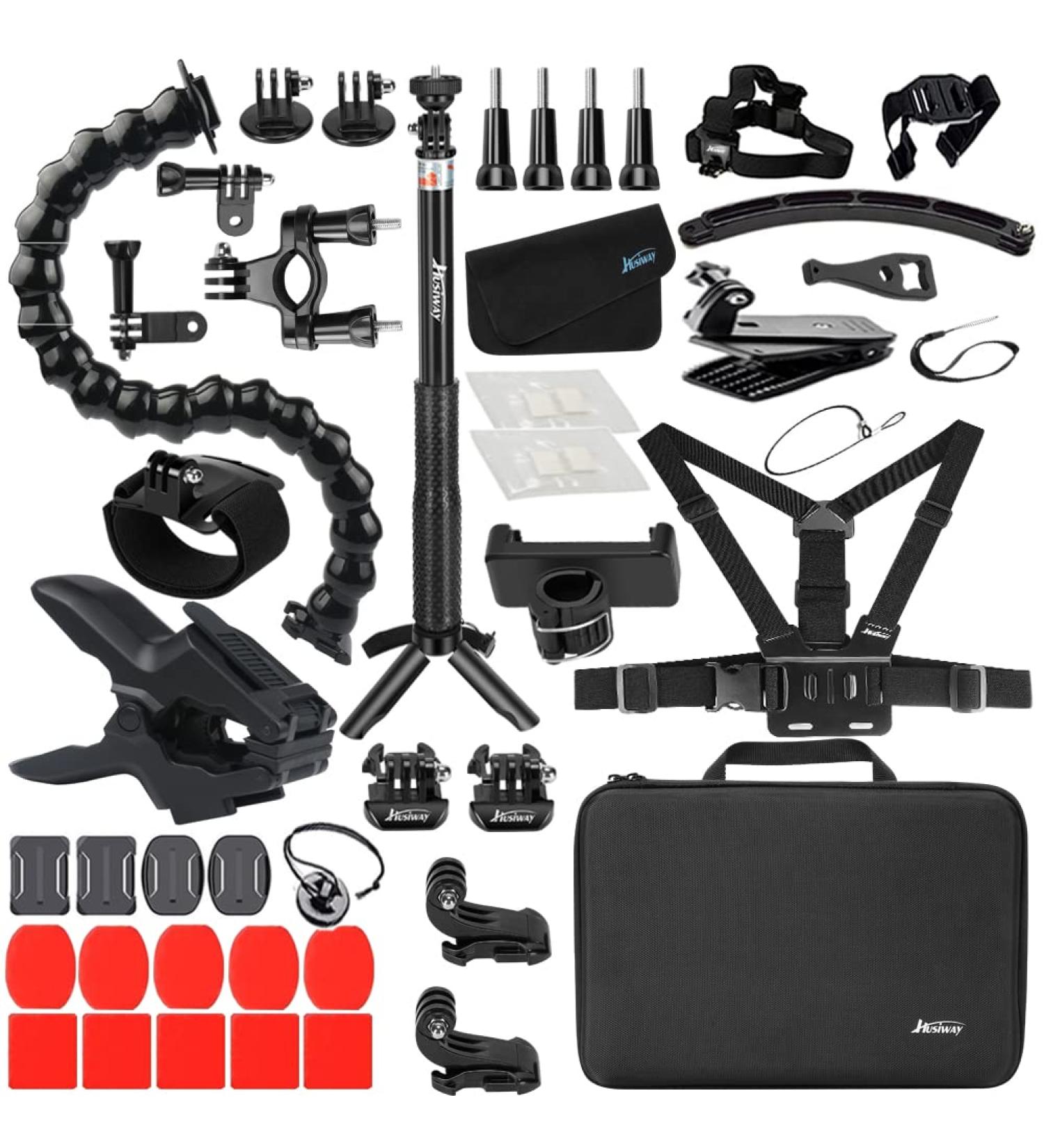 Husiway Accessory Bundle for GoPro Hero 11-2 AKASO Cameras | Compatible with Go Pro Max, Fusion, Insta360 ONE X, DJI Osmo Action | 56E (HSW56E) - Buy Online on SooperMarket.com