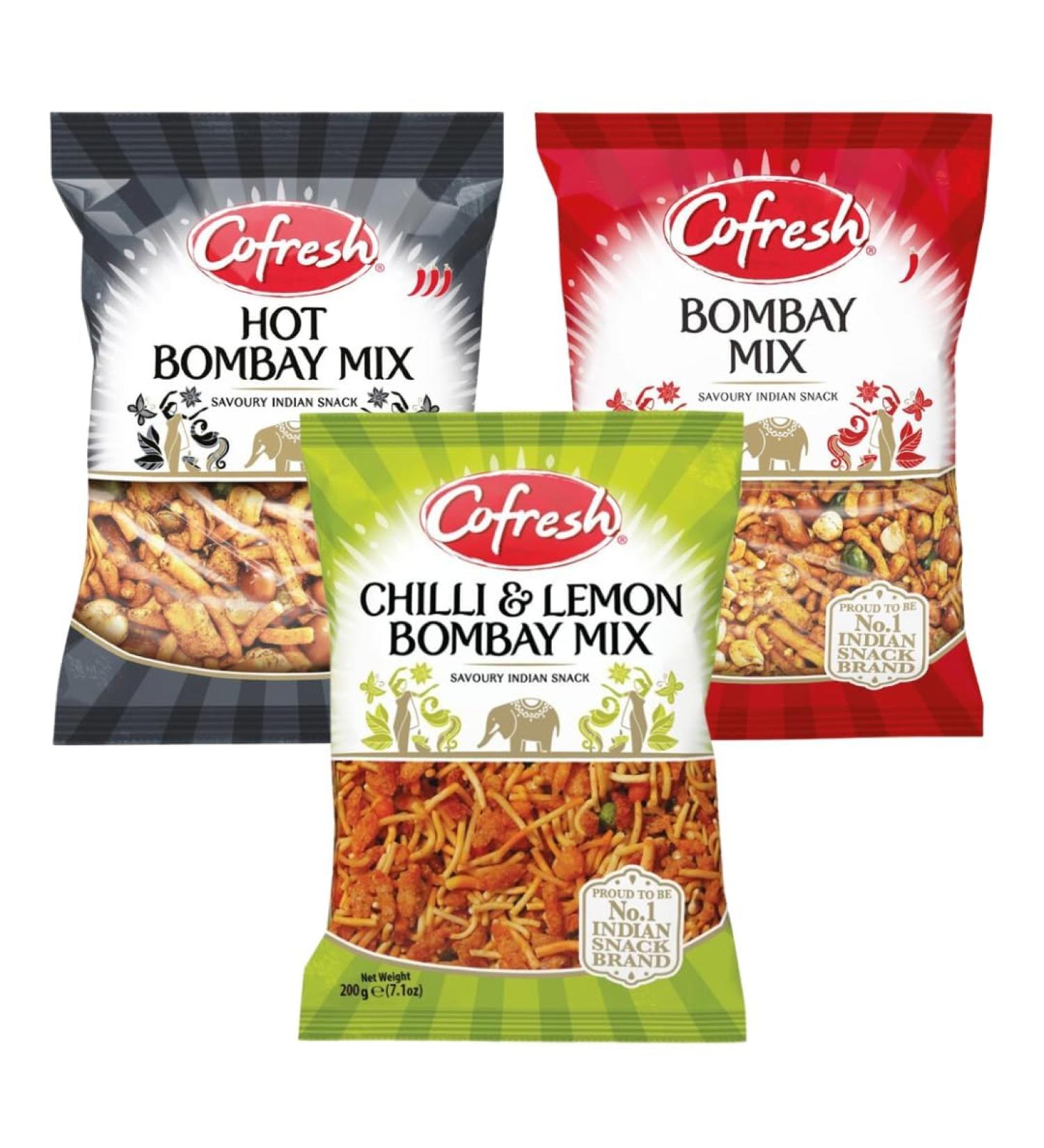 Indian Snack Variety Bundle Containing Cofresh Hot Bombay Mix Bombay Mix Chilli & Lemon Bombay Mix 200g Packs (3 Pack) - Buy Online on SooperMarket.com