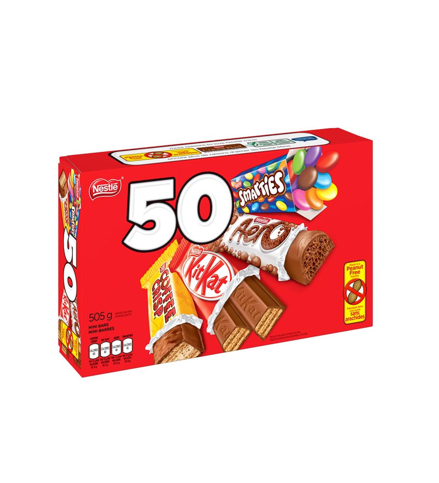 Nestle Mini Assorted Chocolate & Candy - KITKAT Coffee Crisp Aero Smarties - 505 g (Pack of 50 Mini Bars) Unflavored 50 Count (Pack of 1) - Buy Online on SooperMarket.com