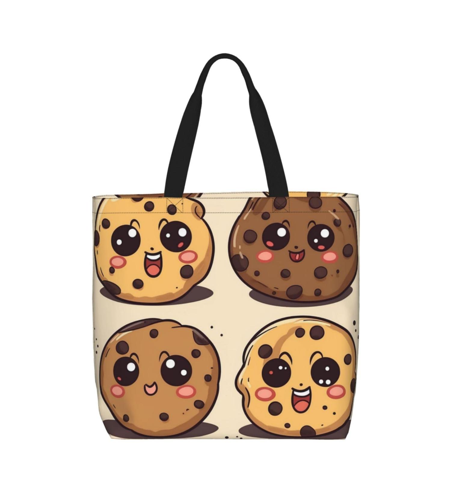 DEHIWI 3 Chocolate Chip Cookies With Different Expressions Tote Bag For Women Waterproof Casual Shoulder Bag With Zipper Grocery Handbags For Office Shopping Travel Black One Size - Buy Online on SooperMarket.com